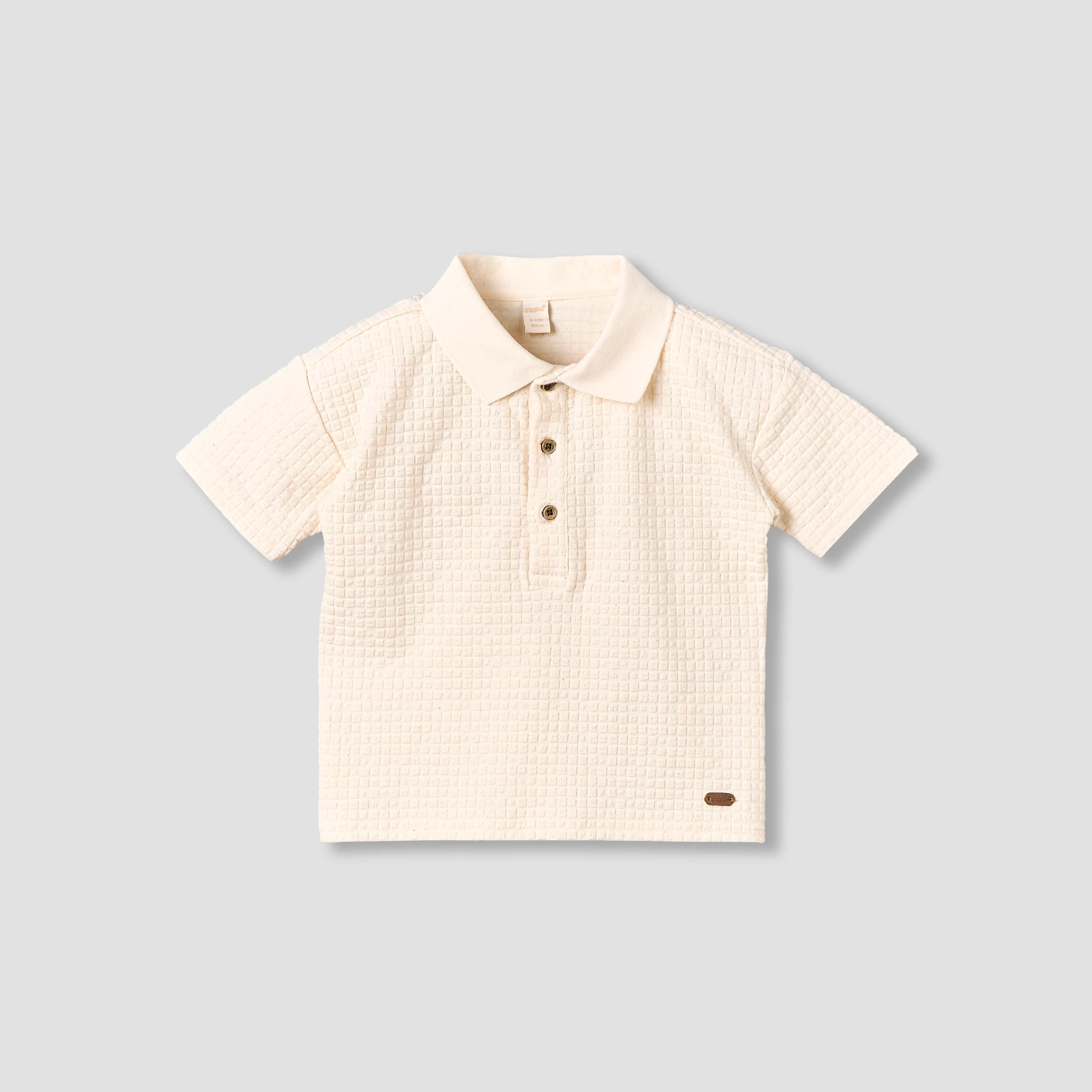 Giggles Collared Short Sleeve Polo T-shirt and Shorts Set with Texture-baby-boys-clothing-setsandcoords-image-3