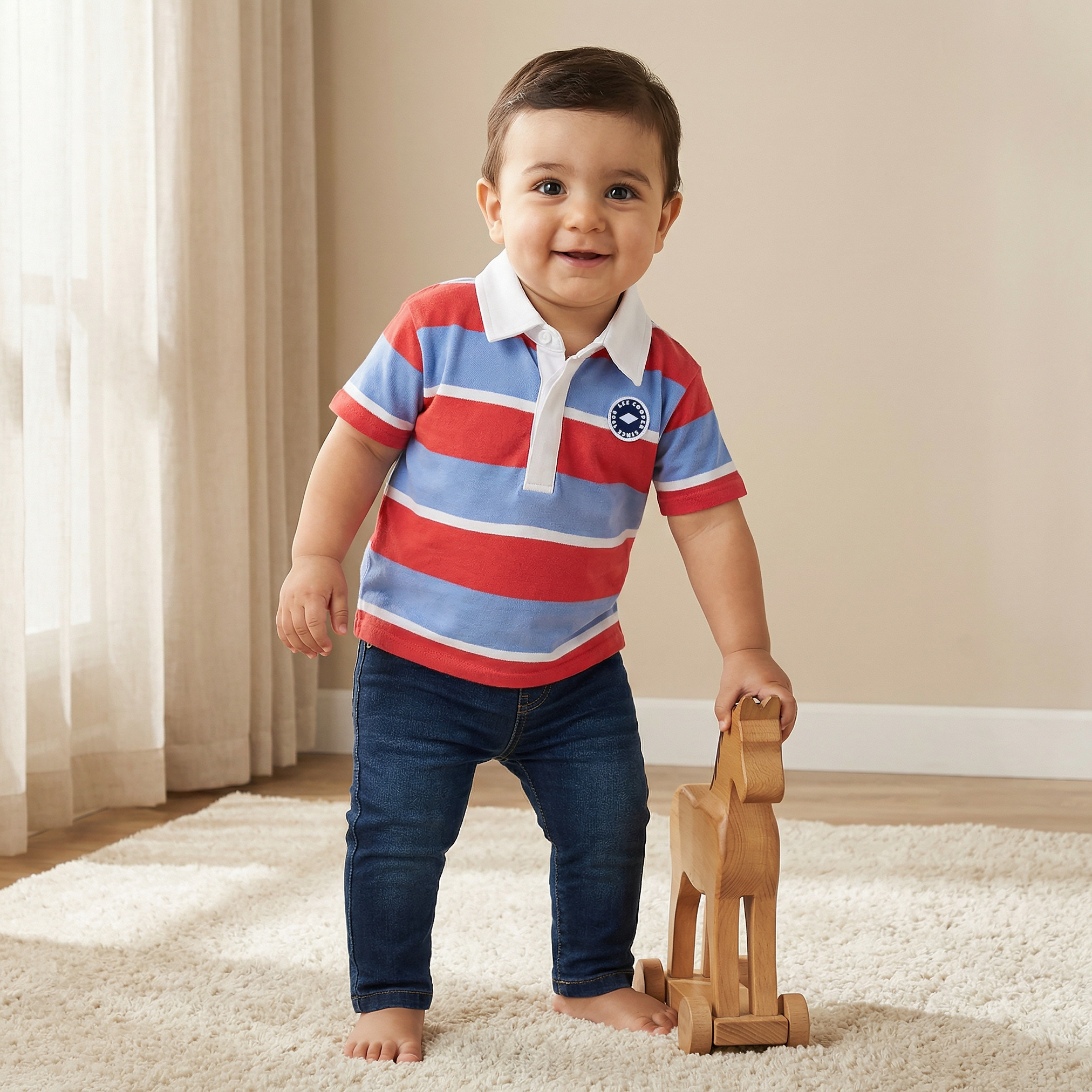Lee Cooper Polo Collar Short T-Shirt with Stripes-baby-boys-clothing-tshirtsandpolos-image-1