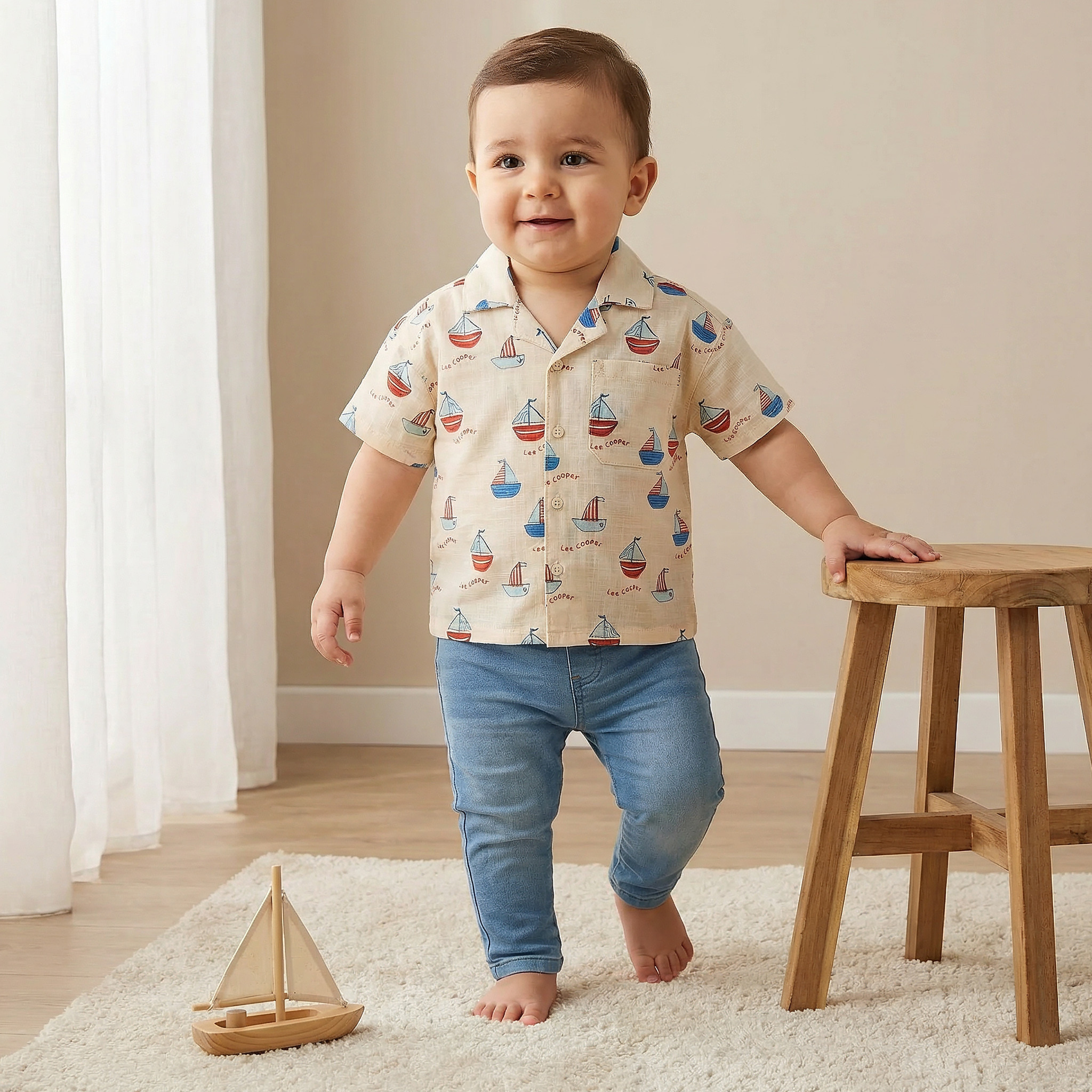 Lee Cooper Camp Collar Short Sleeves Shirt with Sailboat Print-baby-boys-clothing-shirts-image-1