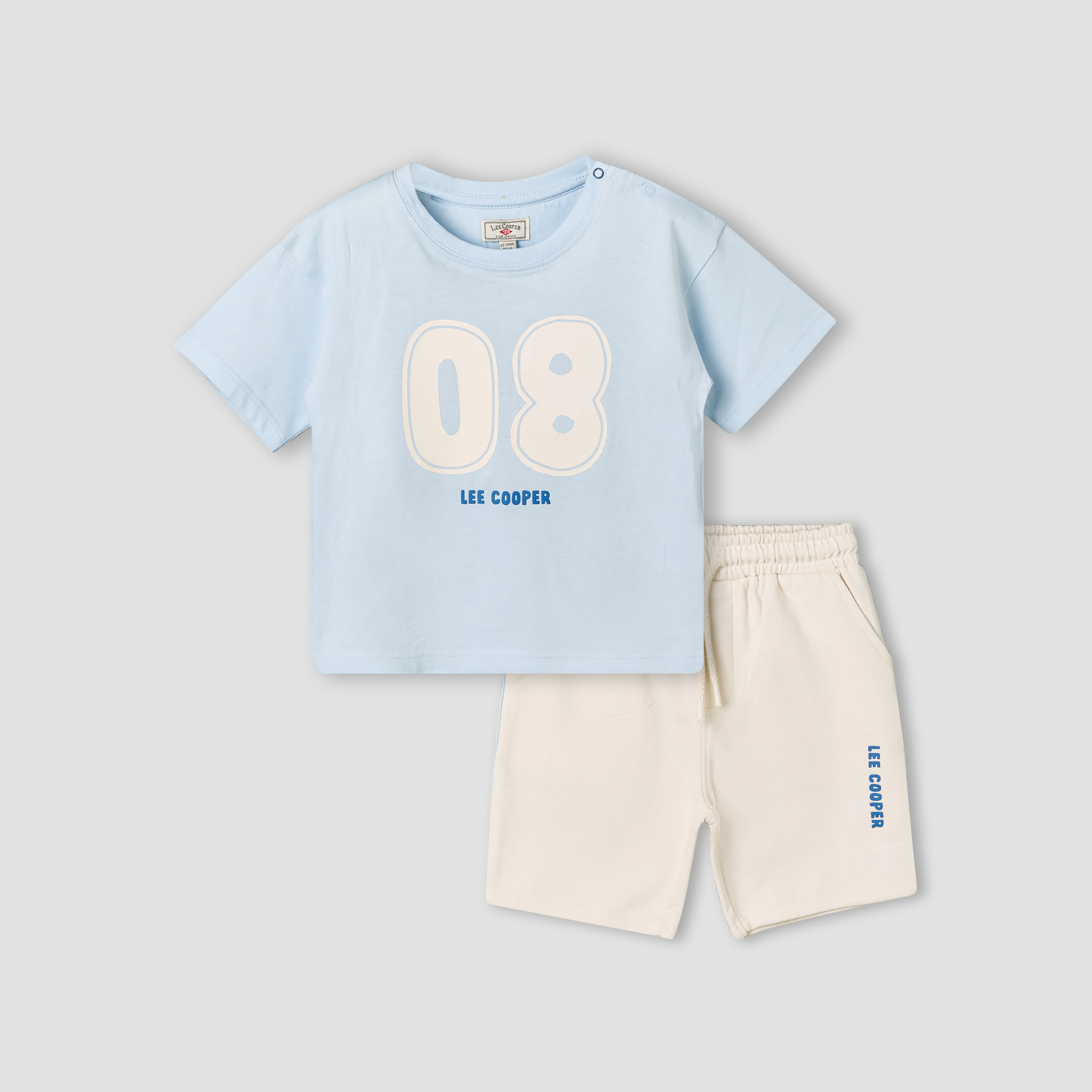 Lee Cooper Crew Neck Short Sleeves T-shirt and Shorts Set with Varsity Print-baby-boys-clothing-setsandcoords-image-1