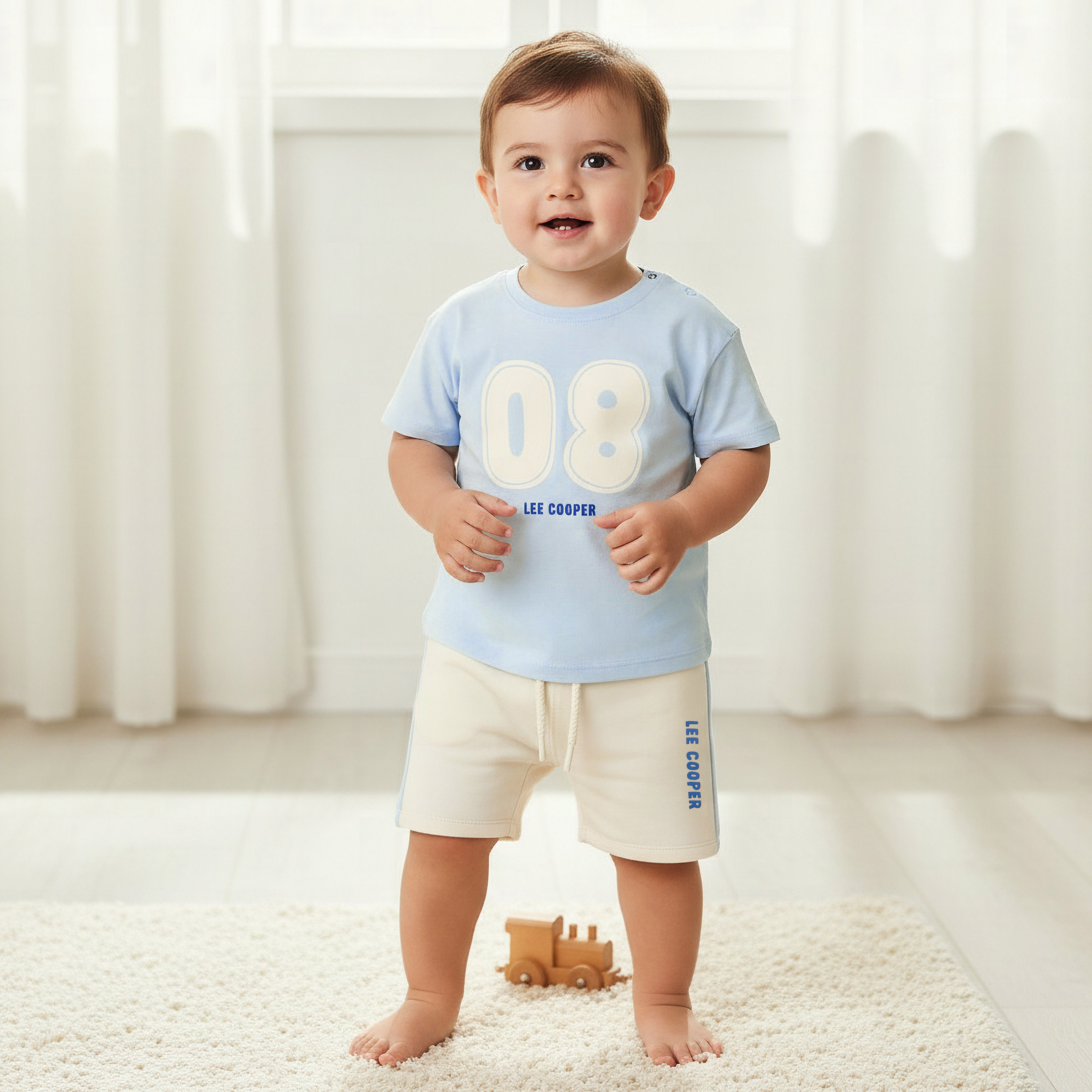 Lee Cooper Crew Neck Short Sleeves T-shirt and Shorts Set with Varsity Print-baby-boys-clothing-setsandcoords-image-2