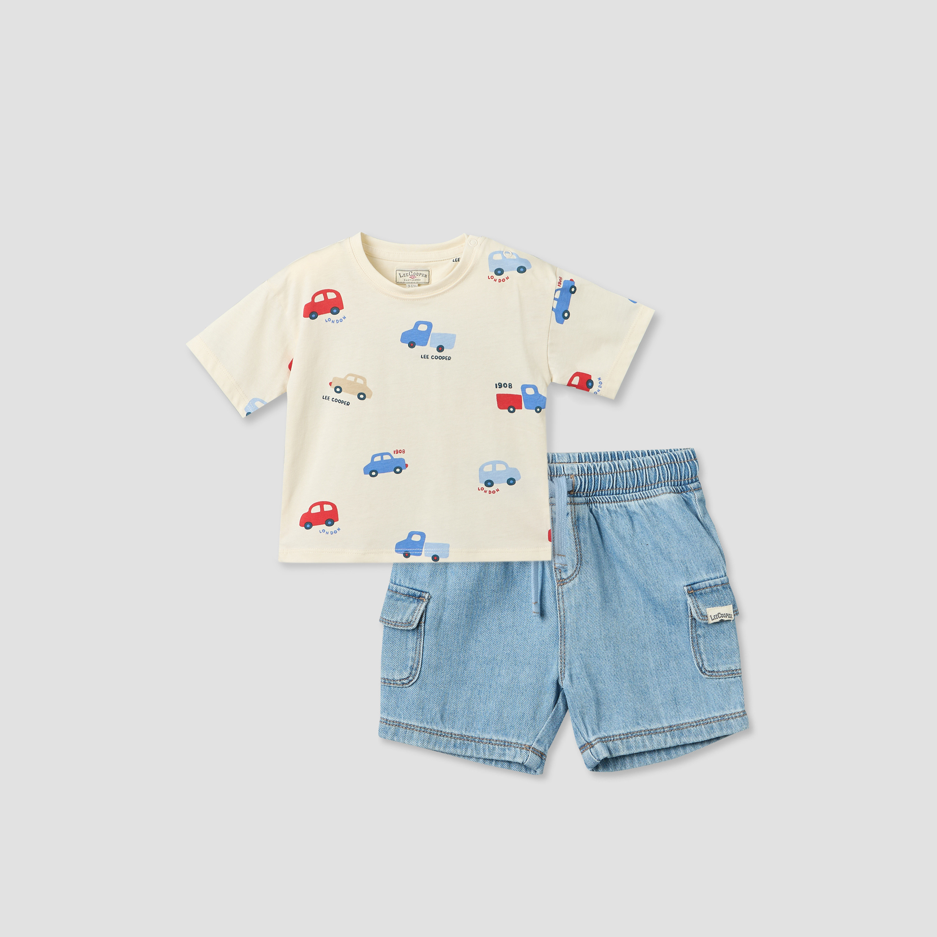 Lee Cooper Round Neck Short Sleeves T-shirt and Shorts Set with Vehicle Print-baby-boys-clothing-setsandcoords-image-1