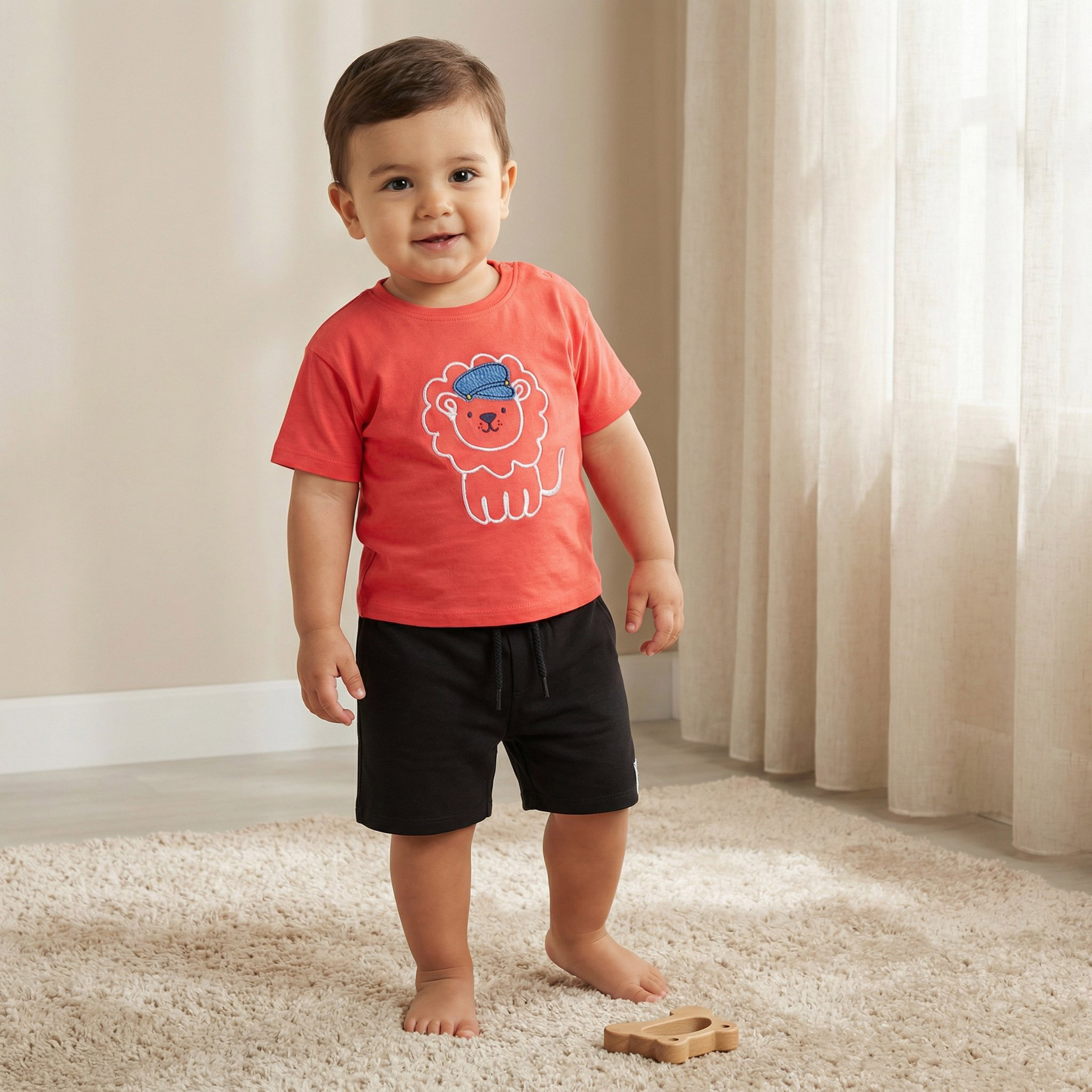 Lee Cooper Crew Neck Short Sleeves T-shirt and Shorts Set with Lion Embroidery-baby-boys-clothing-setsandcoords-image-2