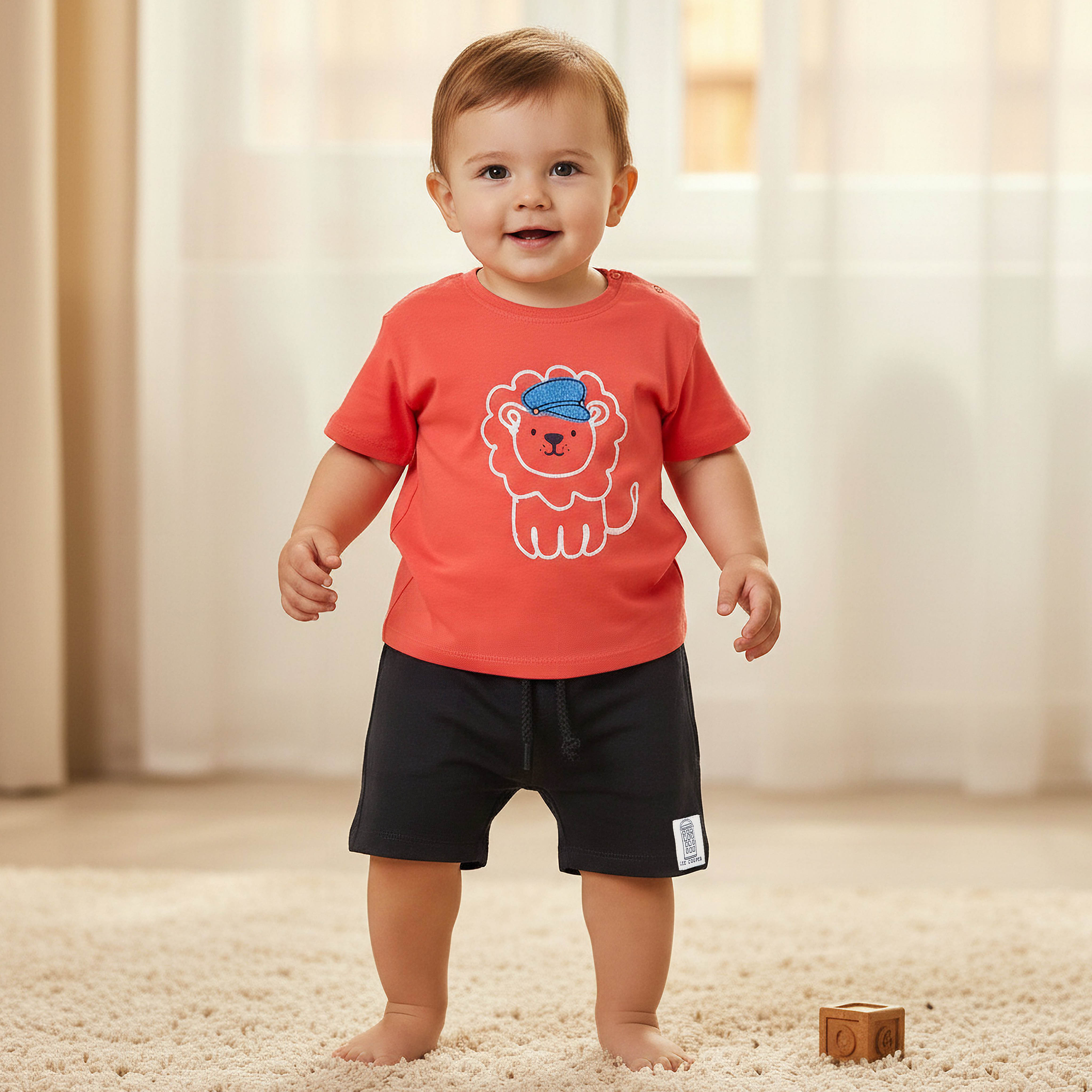 Lee Cooper Crew Neck Short Sleeves T-shirt and Shorts Set with Lion Embroidery-baby-boys-clothing-setsandcoords-image-1