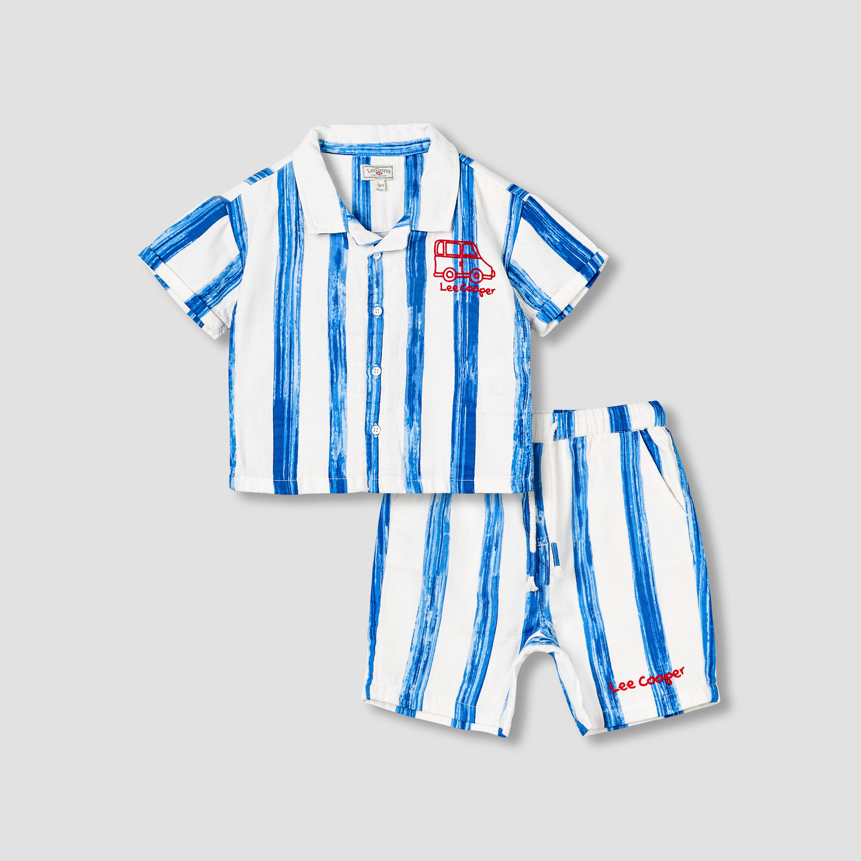 طقم قميص بأكمام قصيرة بياقة كامب وشورت بطبعات مخططة من لي كوبر-baby-boys-clothing-setsandcoords-image-2