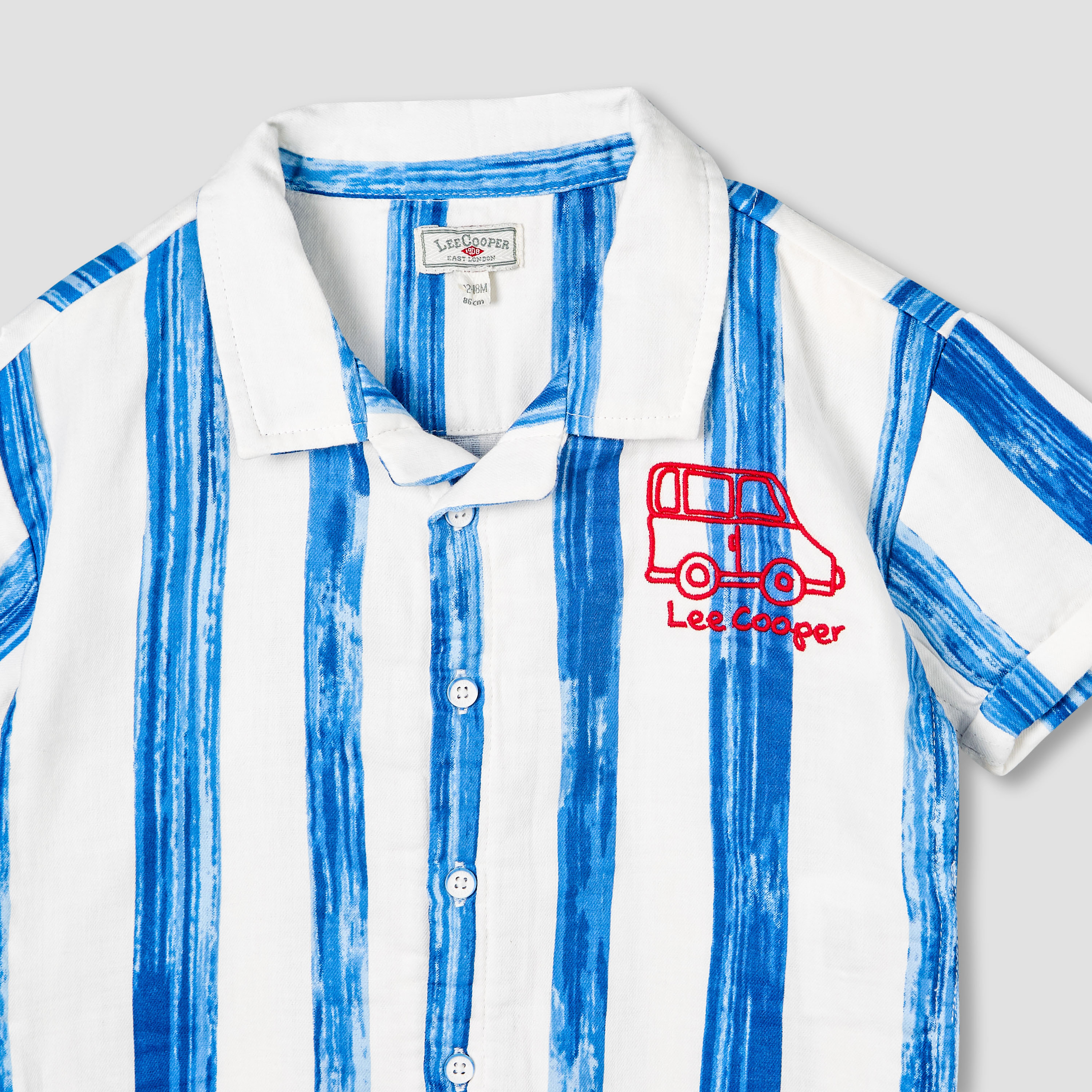 طقم قميص بأكمام قصيرة بياقة كامب وشورت بطبعات مخططة من لي كوبر-baby-boys-clothing-setsandcoords-image-5