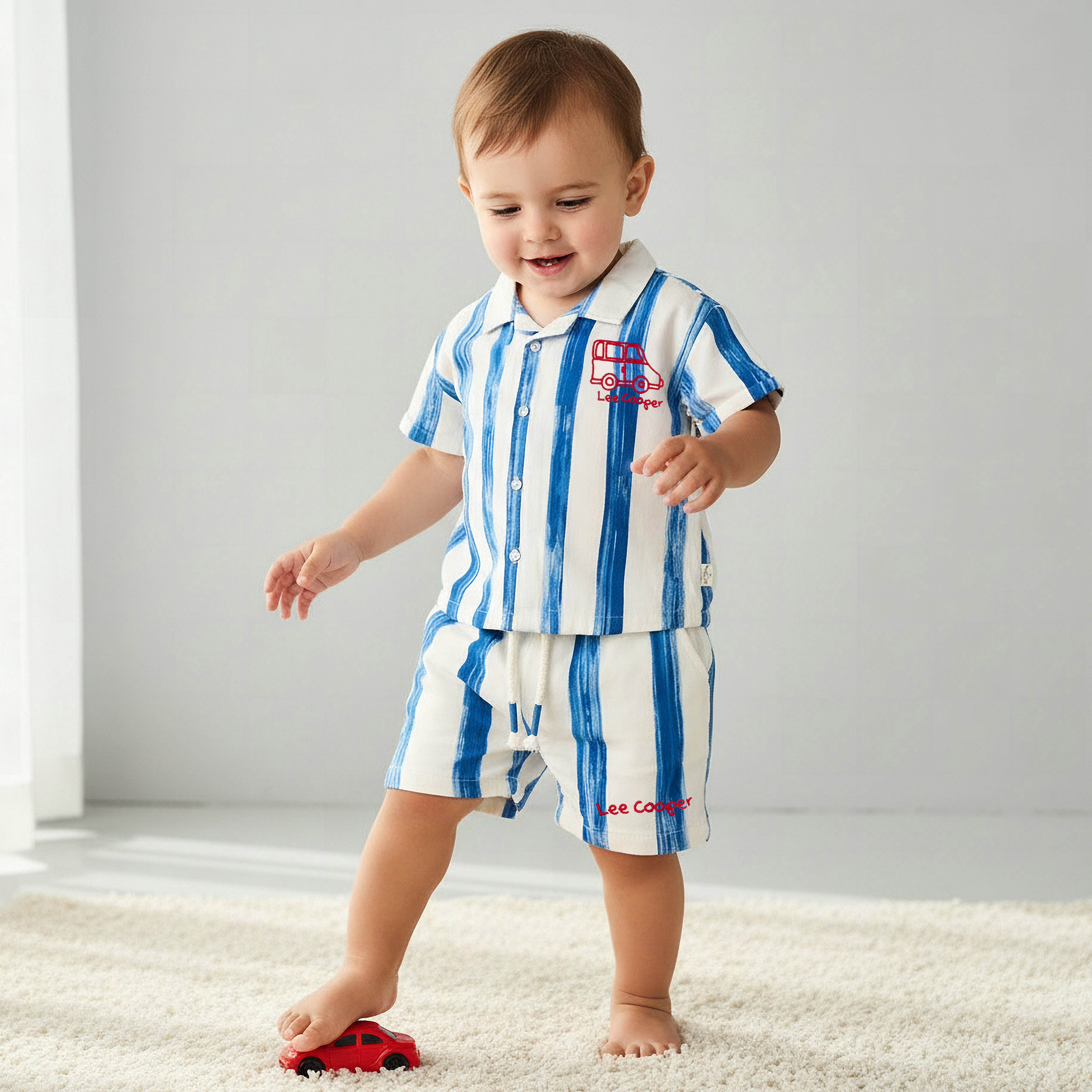 طقم قميص بأكمام قصيرة بياقة كامب وشورت بطبعات مخططة من لي كوبر-baby-boys-clothing-setsandcoords-image-1