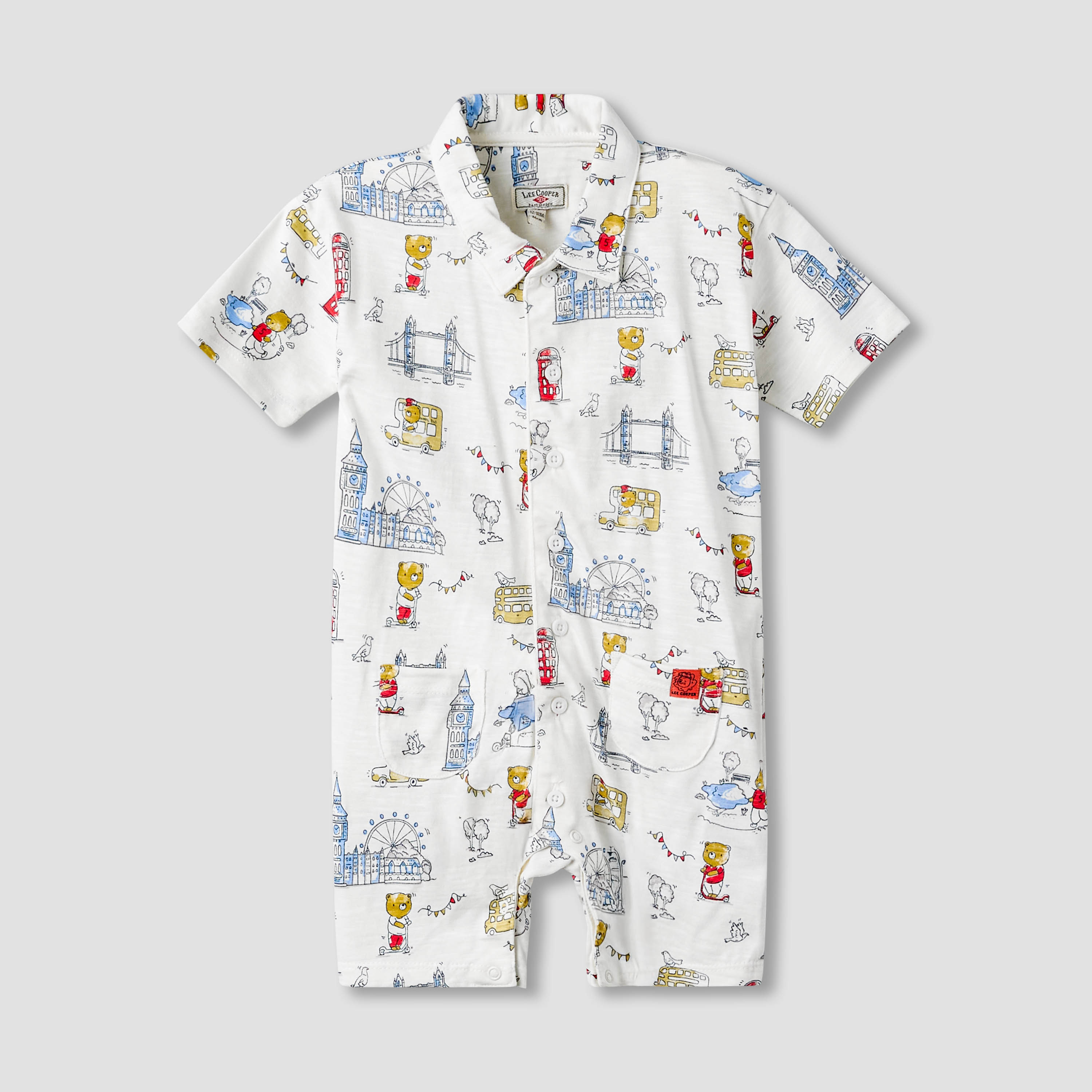 Lee Cooper Collared Short Sleeves Romper with Bear Print-baby-boys-clothing-rompers-image-2