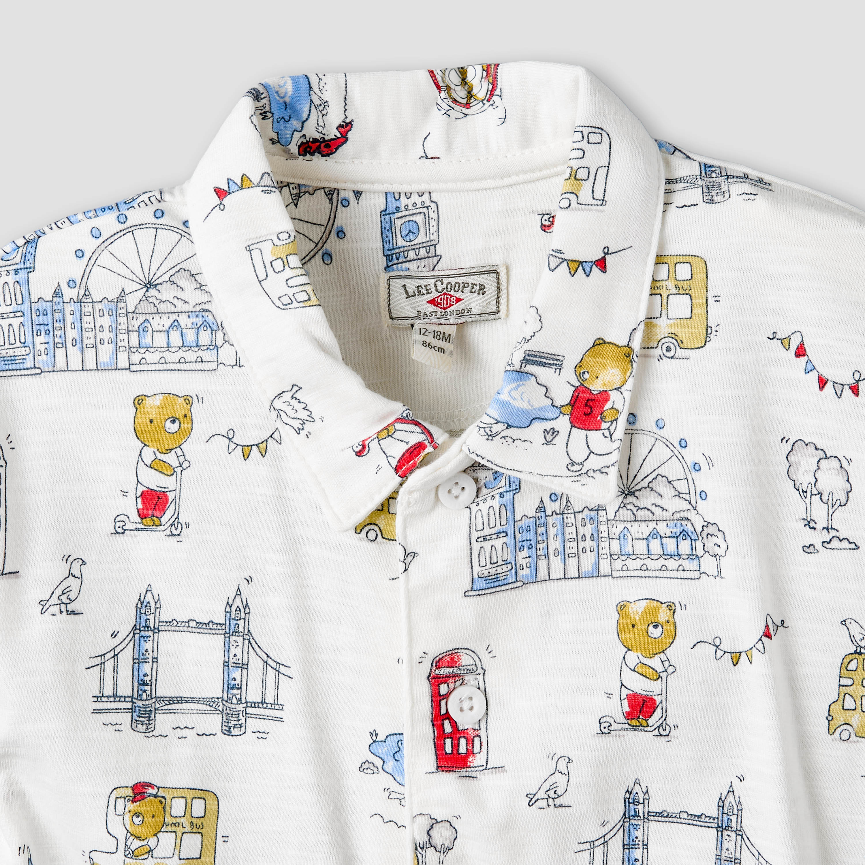 Lee Cooper Collared Short Sleeves Romper with Bear Print-baby-boys-clothing-rompers-image-4