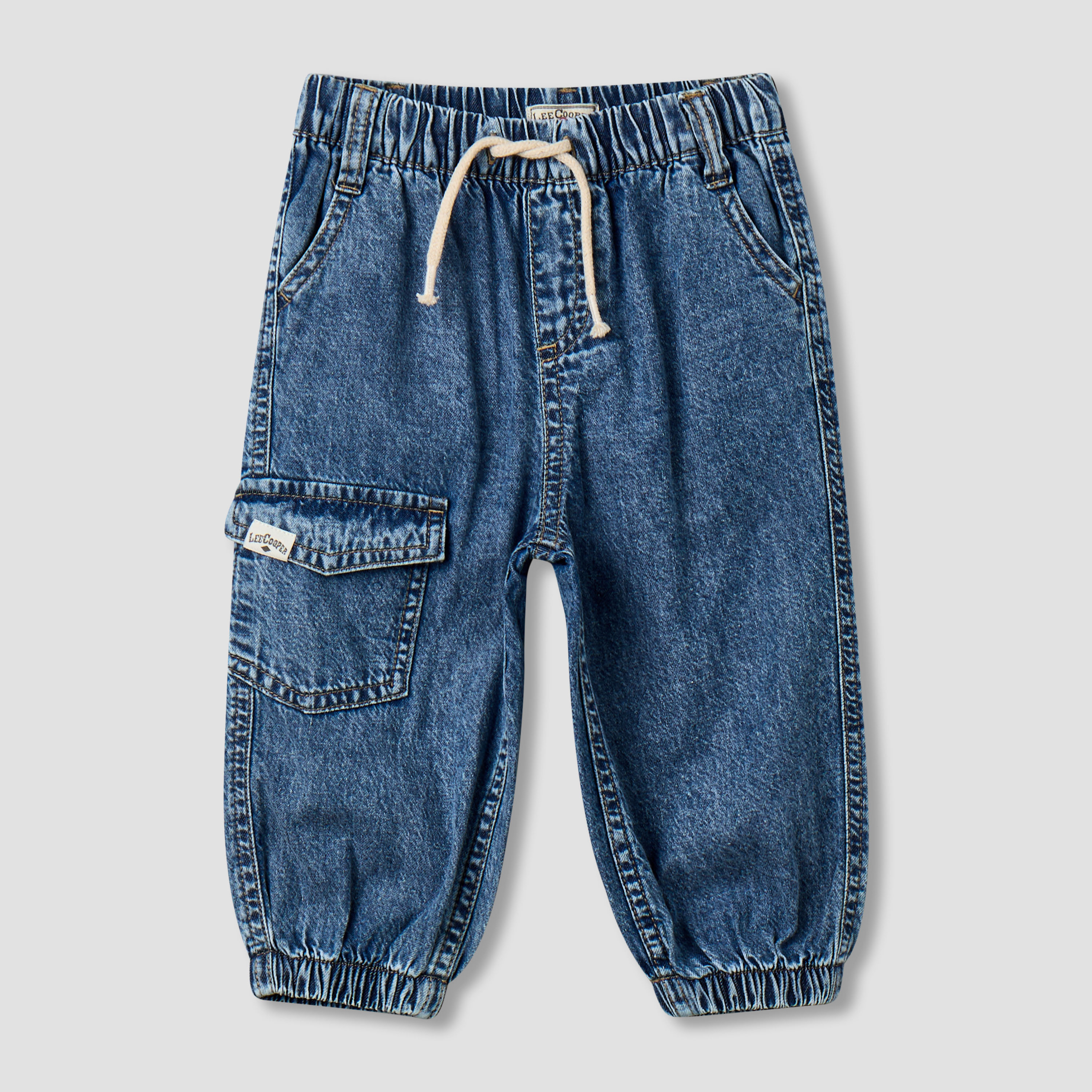 Lee Cooper Mid-Rise Cargo Jeans with Drawstring Closure-baby-boys-clothing-bottoms-jeans-image-2