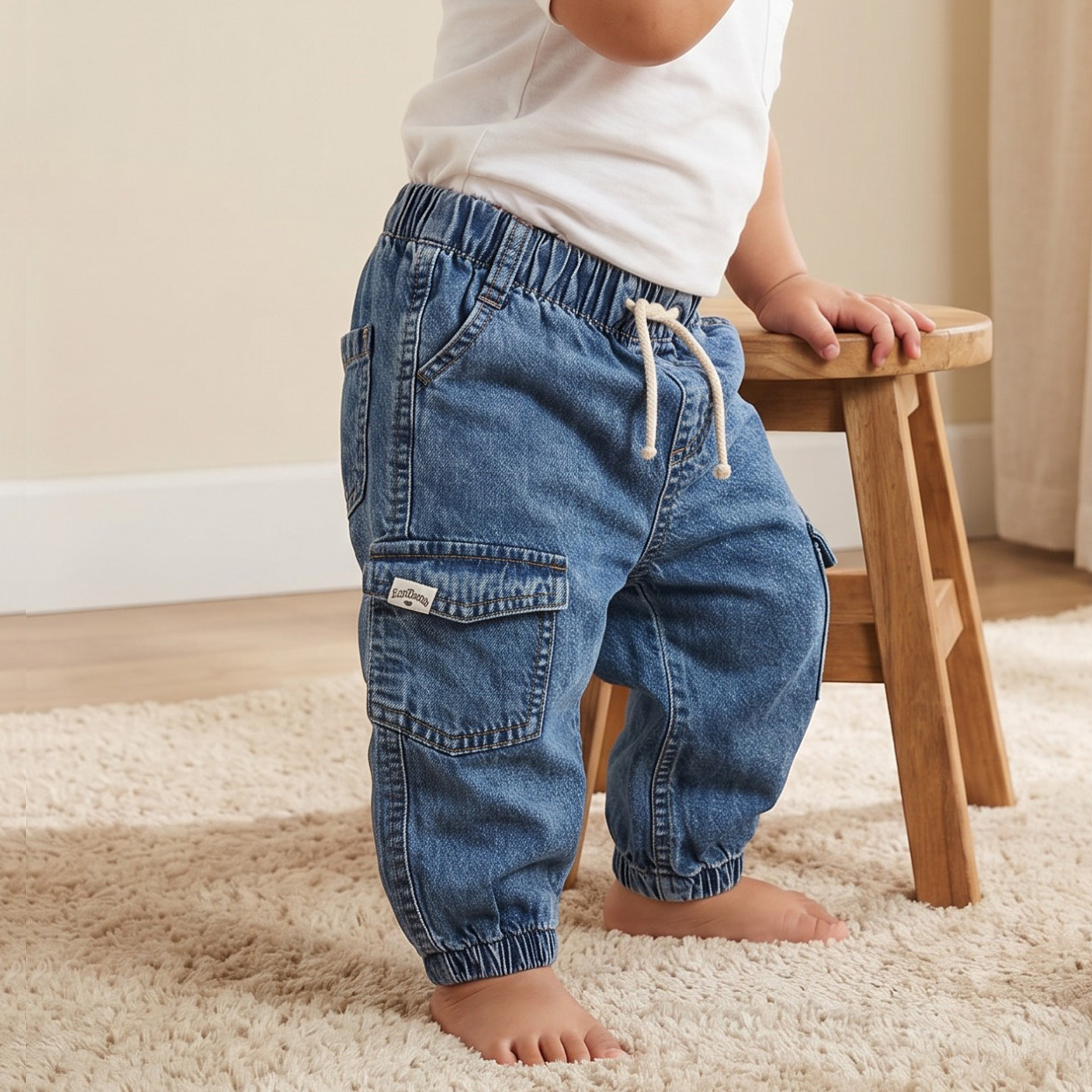 Lee Cooper Mid-Rise Cargo Jeans with Drawstring Closure-baby-boys-clothing-bottoms-jeans-image-1