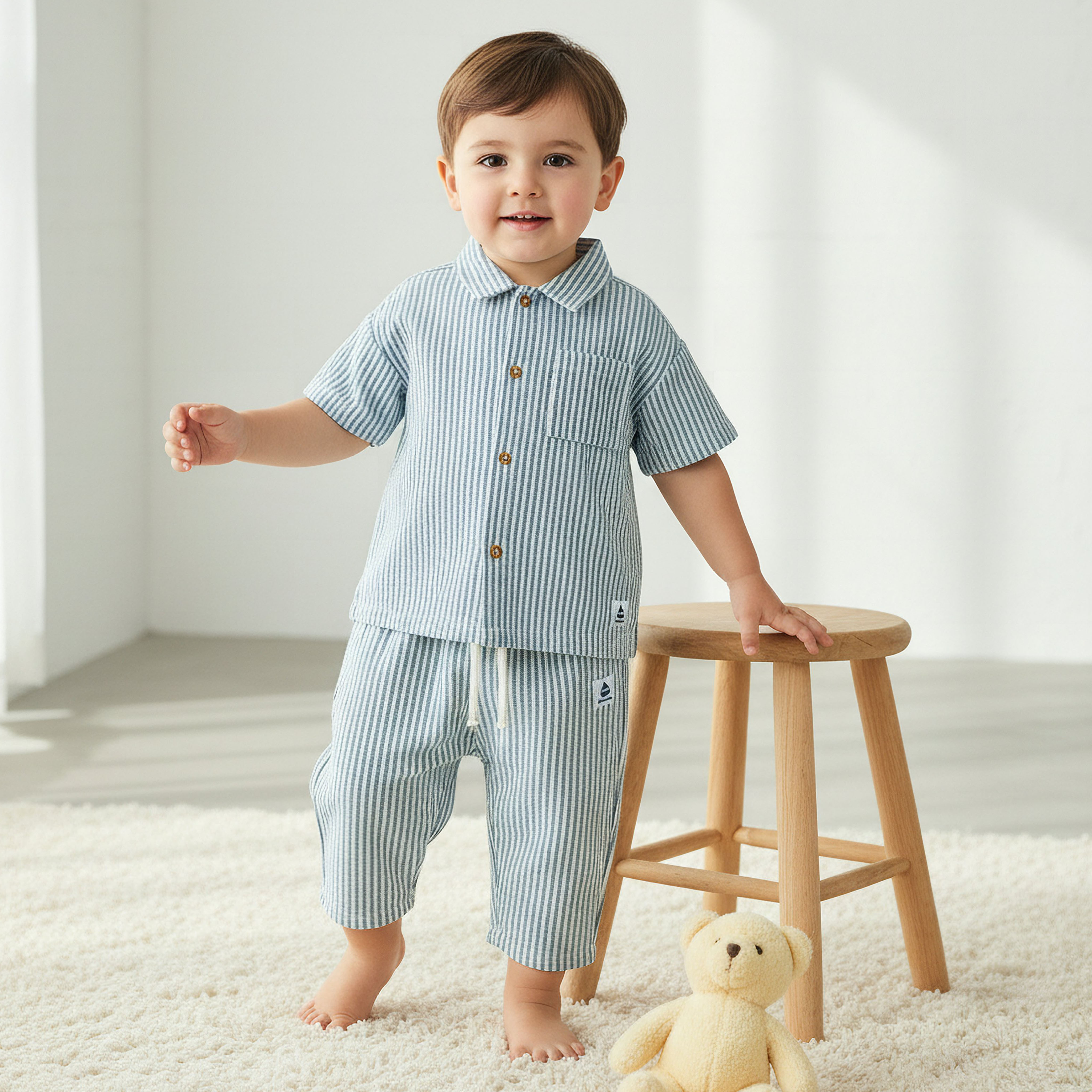 Lee Cooper Collared Short Sleeves Shirt and Pants Set with Pockets-baby-boys-clothing-setsandcoords-image-1