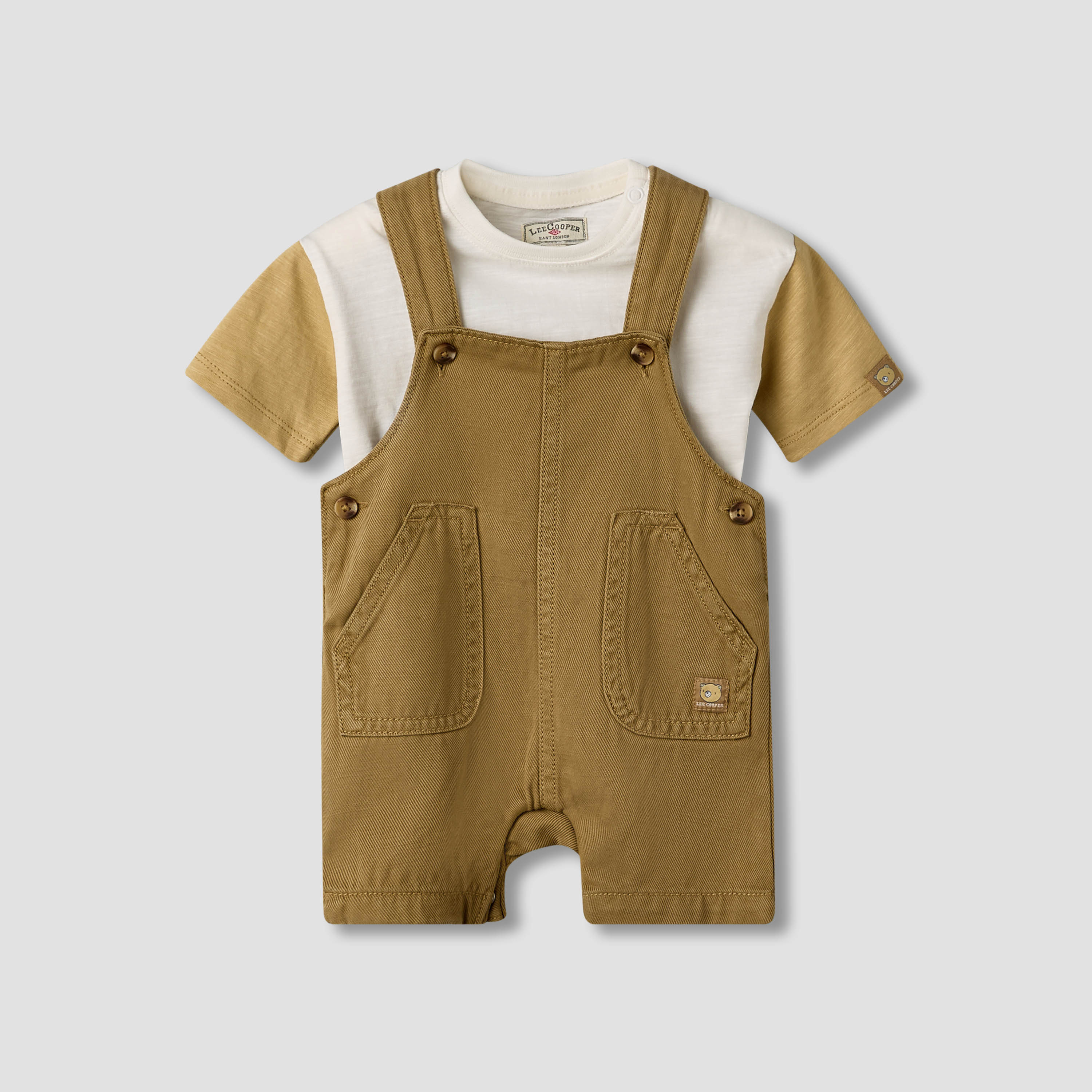 Lee Cooper Crew Neck Short Sleeve T-shirt and Dungaree Set with Button Closure-baby-boys-clothing-setsandcoords-image-2
