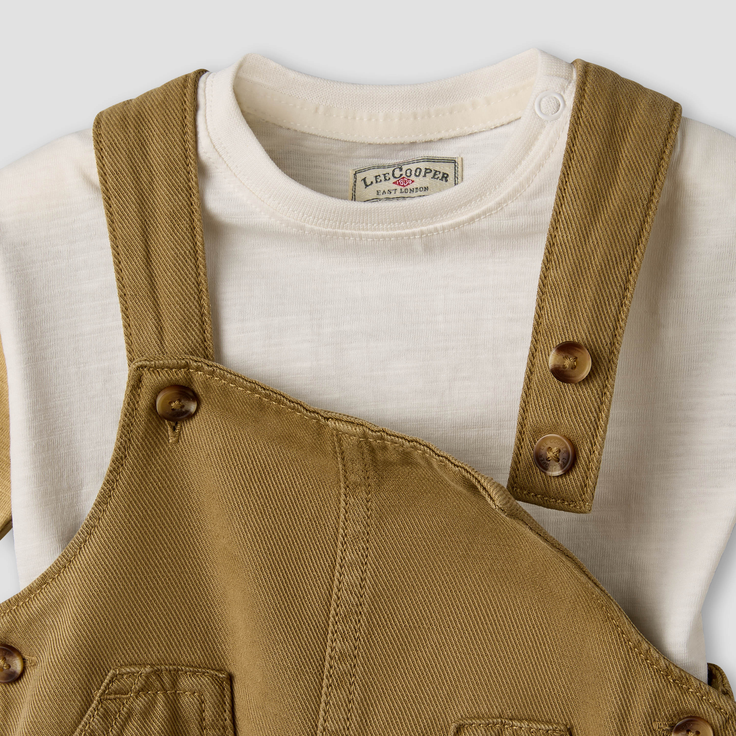 Lee Cooper Crew Neck Short Sleeve T-shirt and Dungaree Set with Button Closure-baby-boys-clothing-setsandcoords-image-6