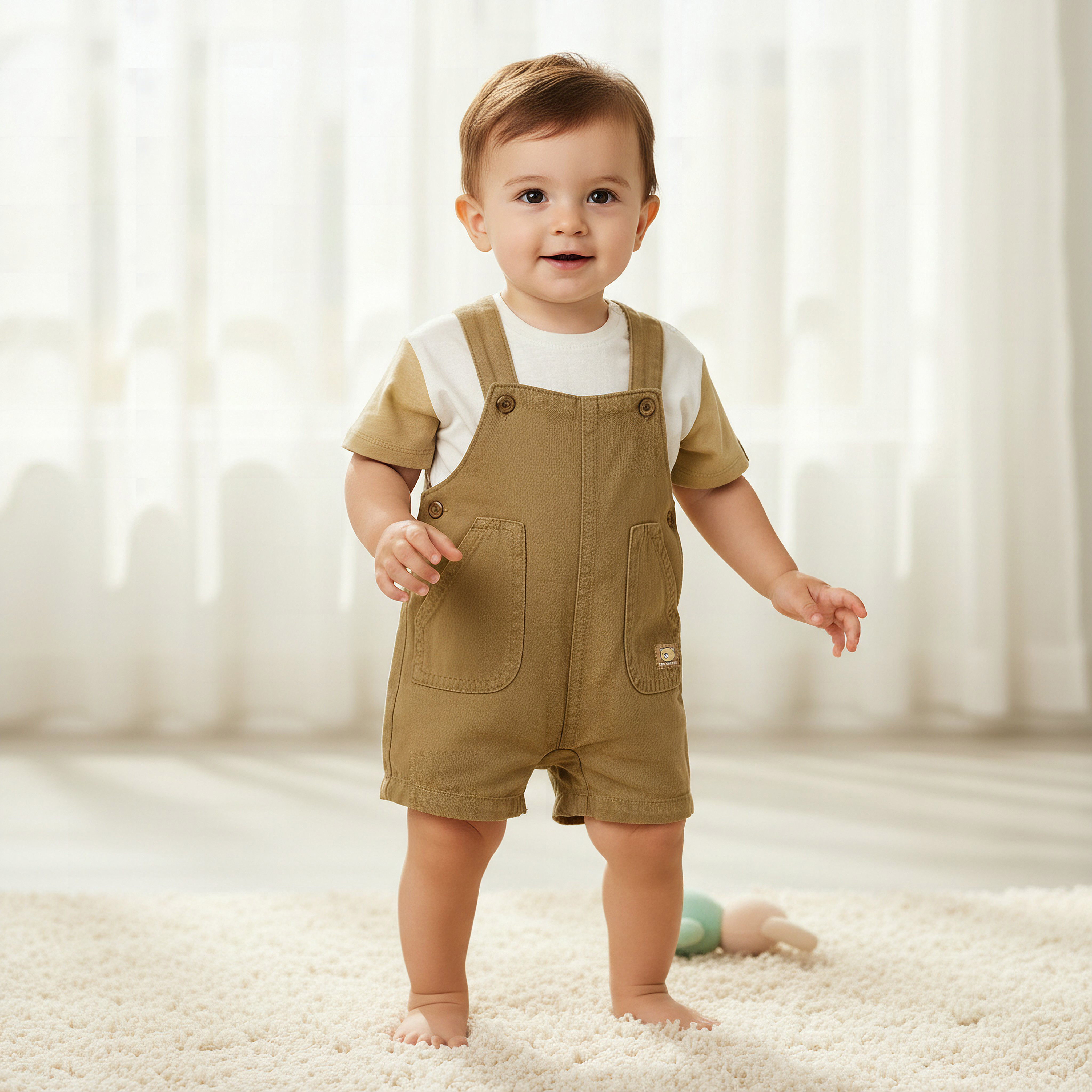 Lee Cooper Crew Neck Short Sleeve T-shirt and Dungaree Set with Button Closure-baby-boys-clothing-setsandcoords-image-1