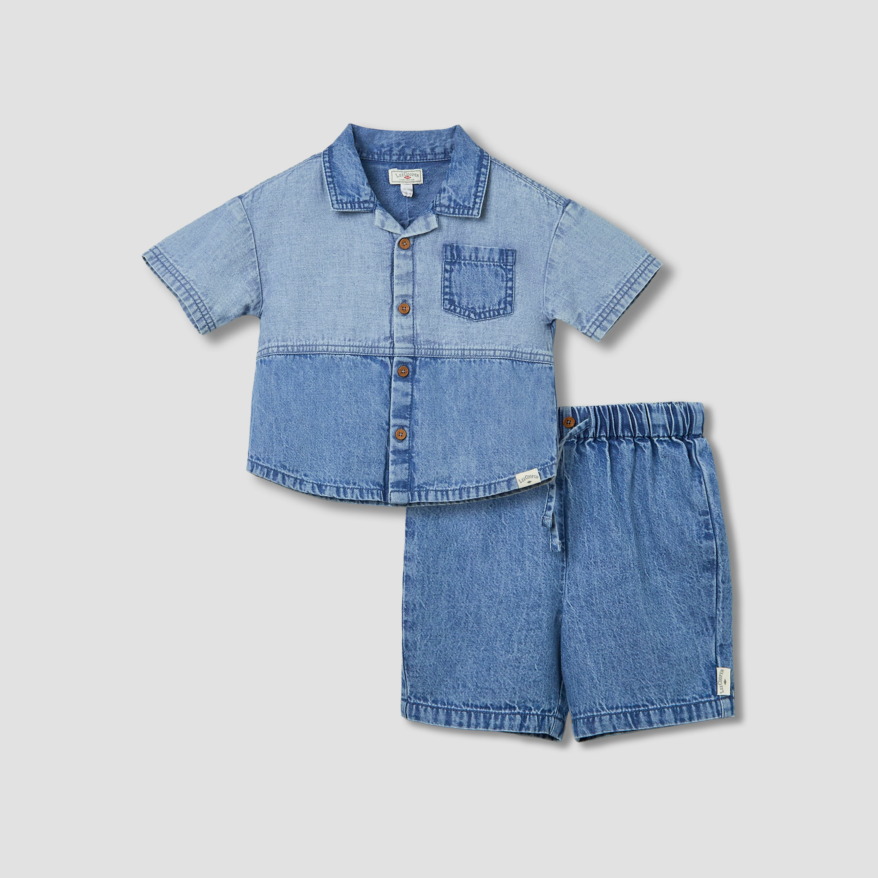 Lee Cooper Collared Short Sleeves Denim Shirt and Shorts Set-baby-boys-clothing-setsandcoords-image-2