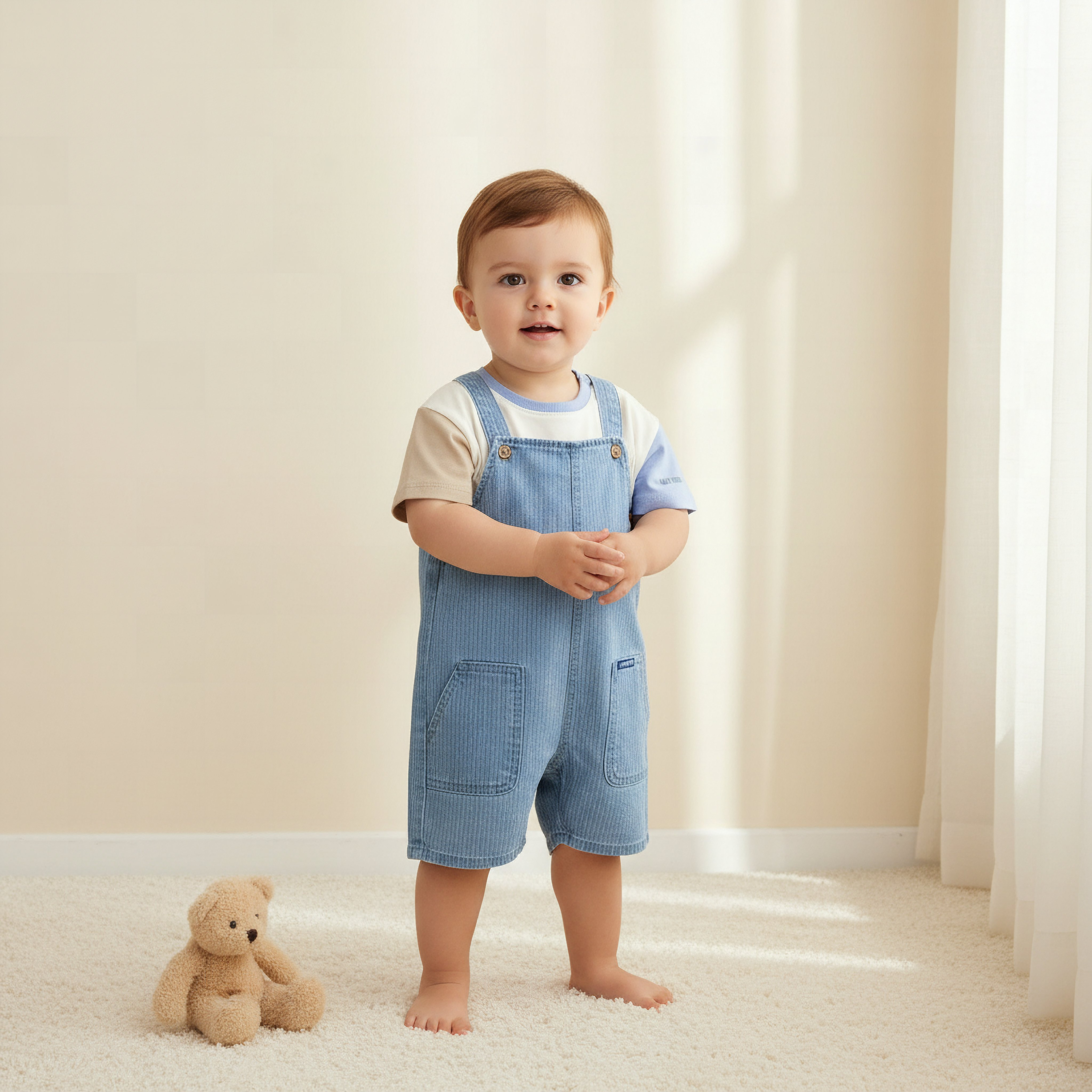 Lee Cooper Round Neck Short Sleeve T-shirt and Dungaree Set with Button Closure-baby-boys-clothing-setsandcoords-image-1