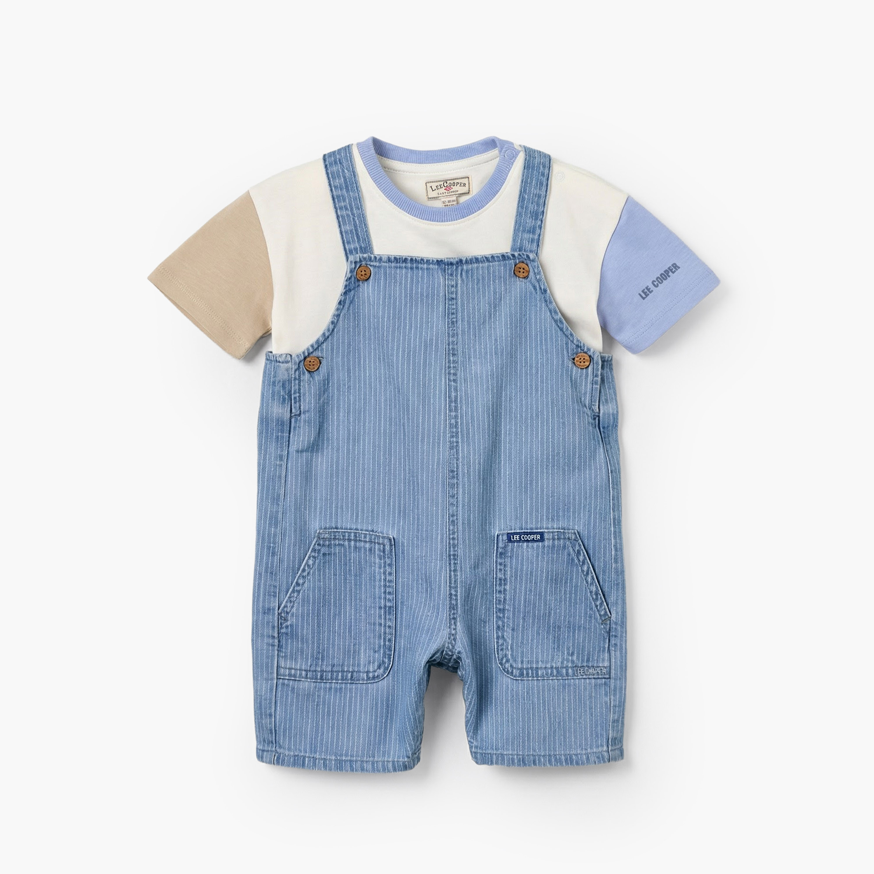 Lee Cooper Round Neck Short Sleeve T-shirt and Dungaree Set with Button Closure-baby-boys-clothing-setsandcoords-image-2