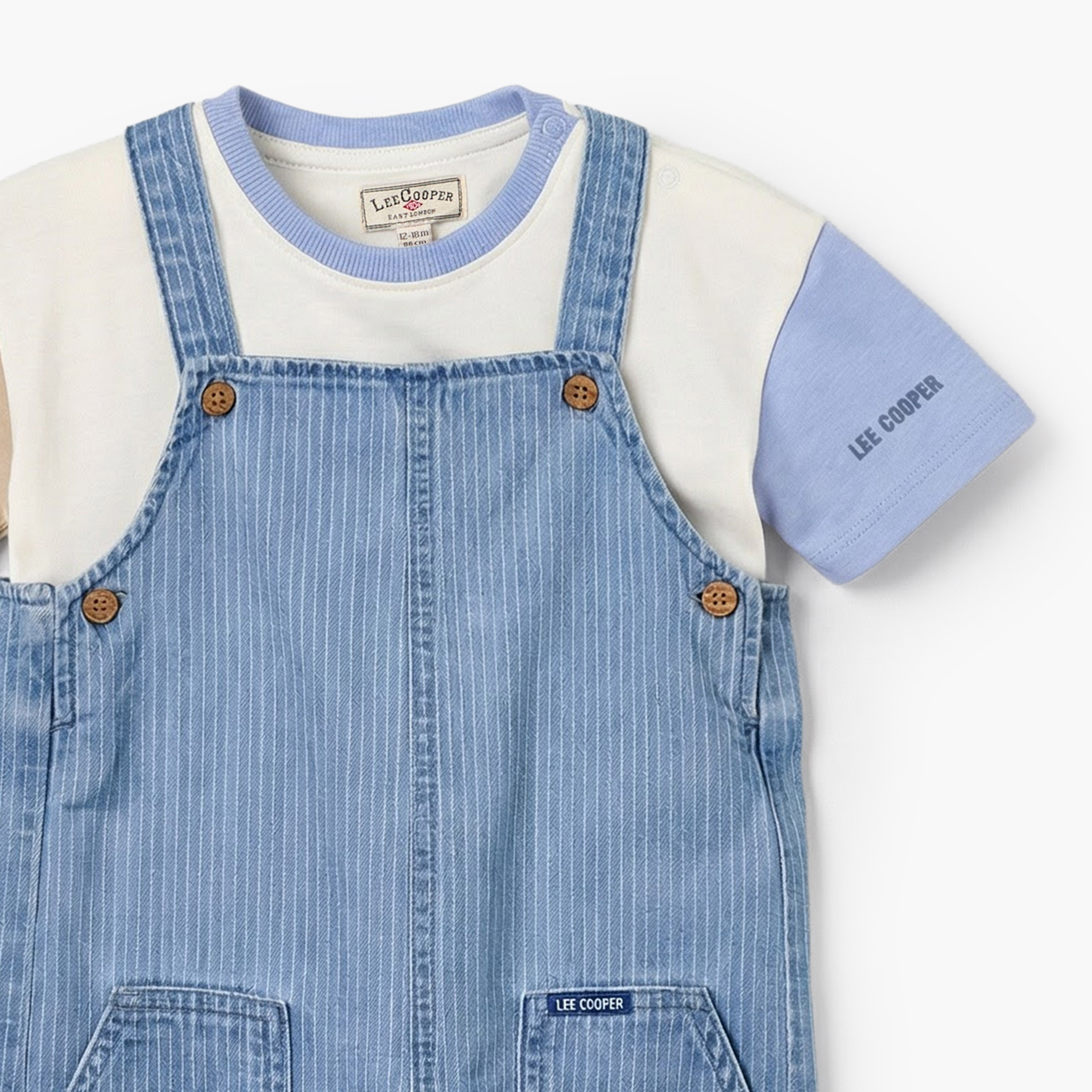 Lee Cooper Round Neck Short Sleeve T-shirt and Dungaree Set with Button Closure-baby-boys-clothing-setsandcoords-image-5