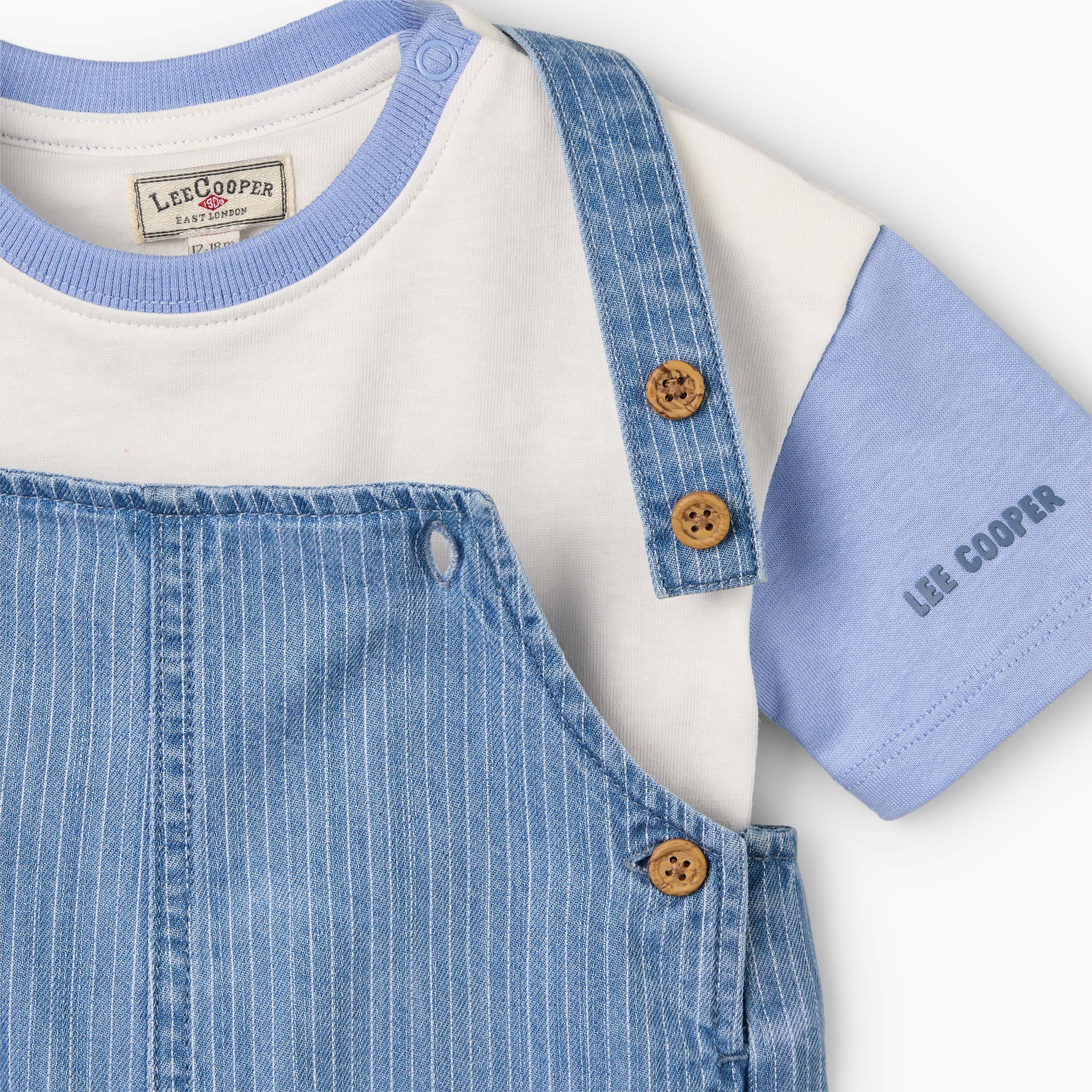 Lee Cooper Round Neck Short Sleeve T-shirt and Dungaree Set with Button Closure-baby-boys-clothing-setsandcoords-image-6
