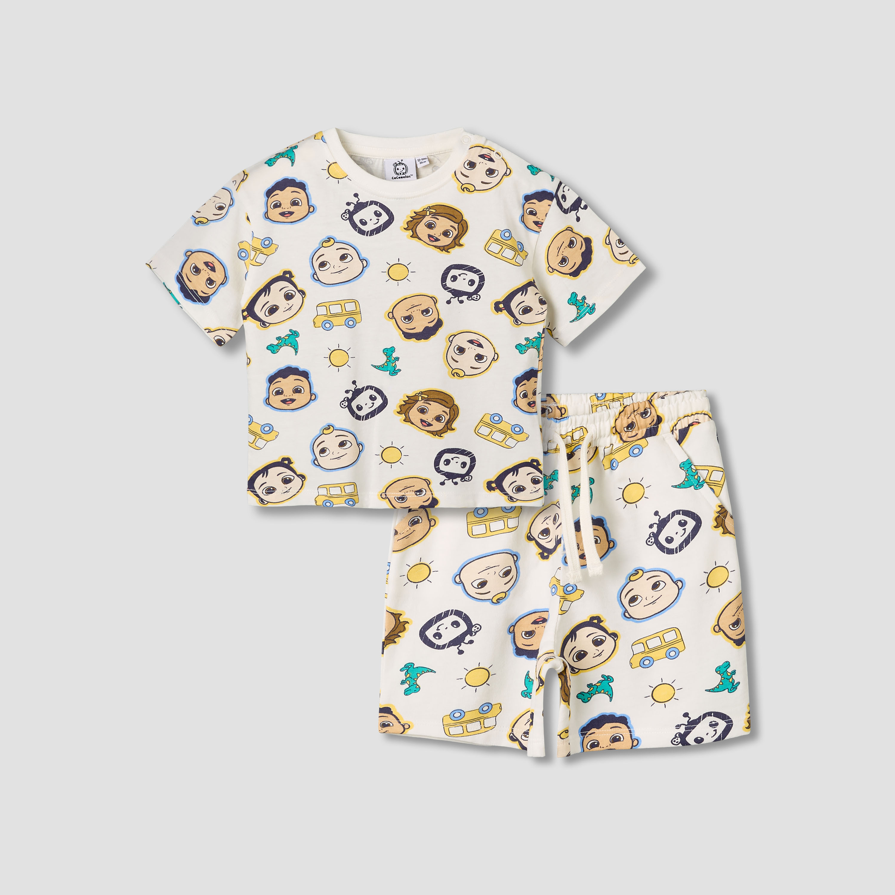 Crew Neck Short Sleeves T-shirt and Shorts Set with Cocomelon Print-baby-boys-clothing-setsandcoords-image-2