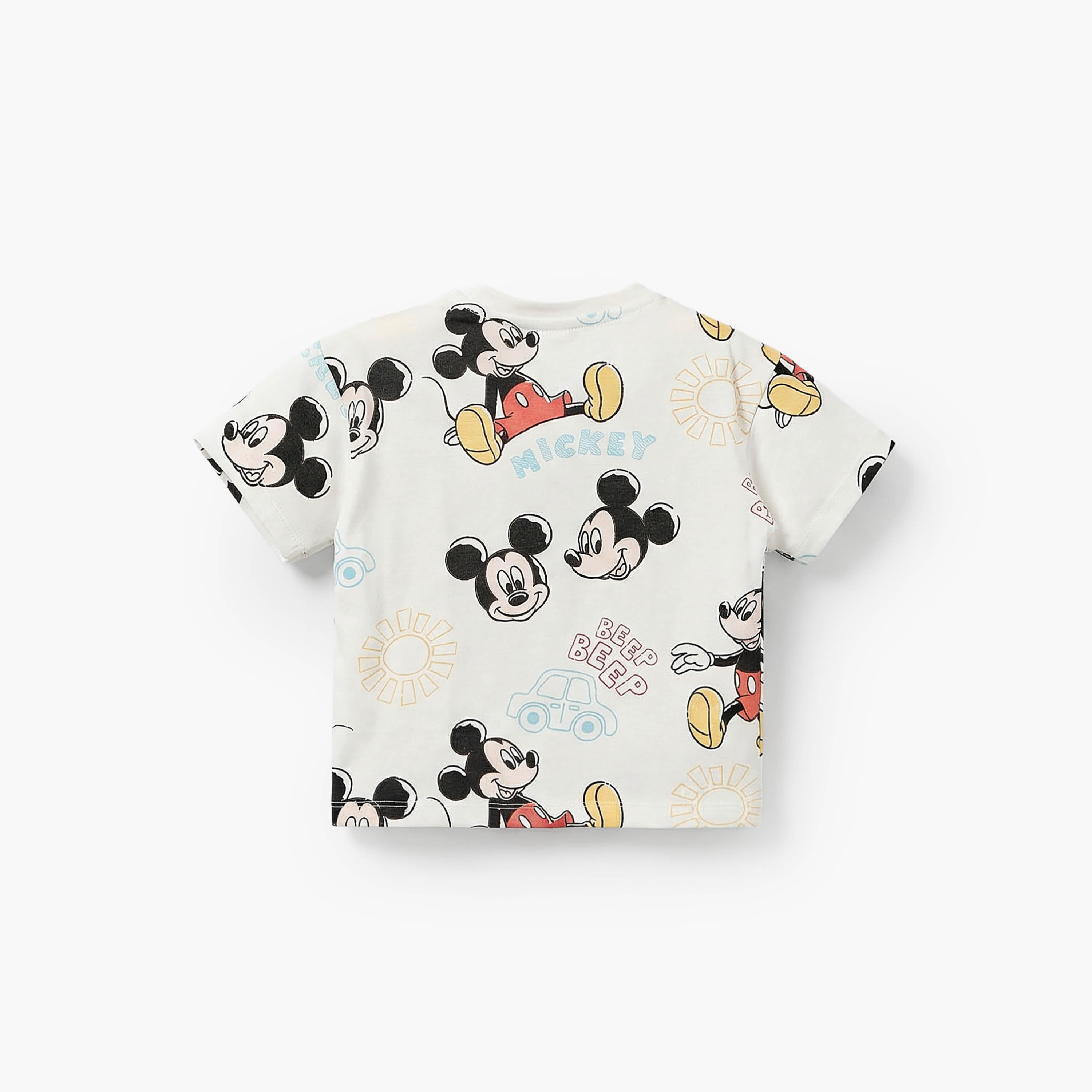 Disney Crew Neck Short Sleeves T-shirt with Mickey Mouse Print-baby-boys-clothing-tshirtsandpolos-image-2