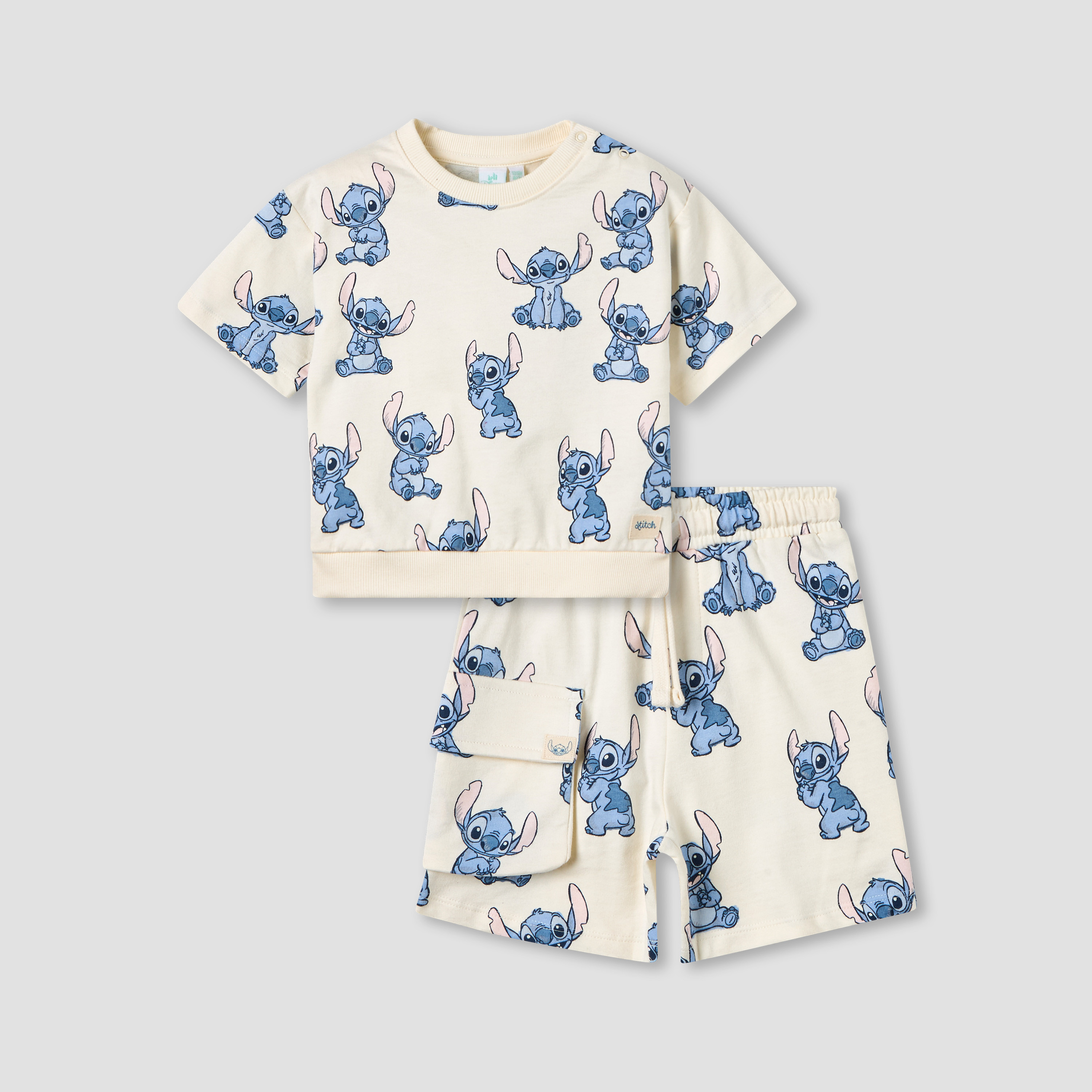 Disney Crew Neck Short Sleeves T-shirt and Shorts Set with Stitch Print-baby-boys-clothing-setsandcoords-image-1