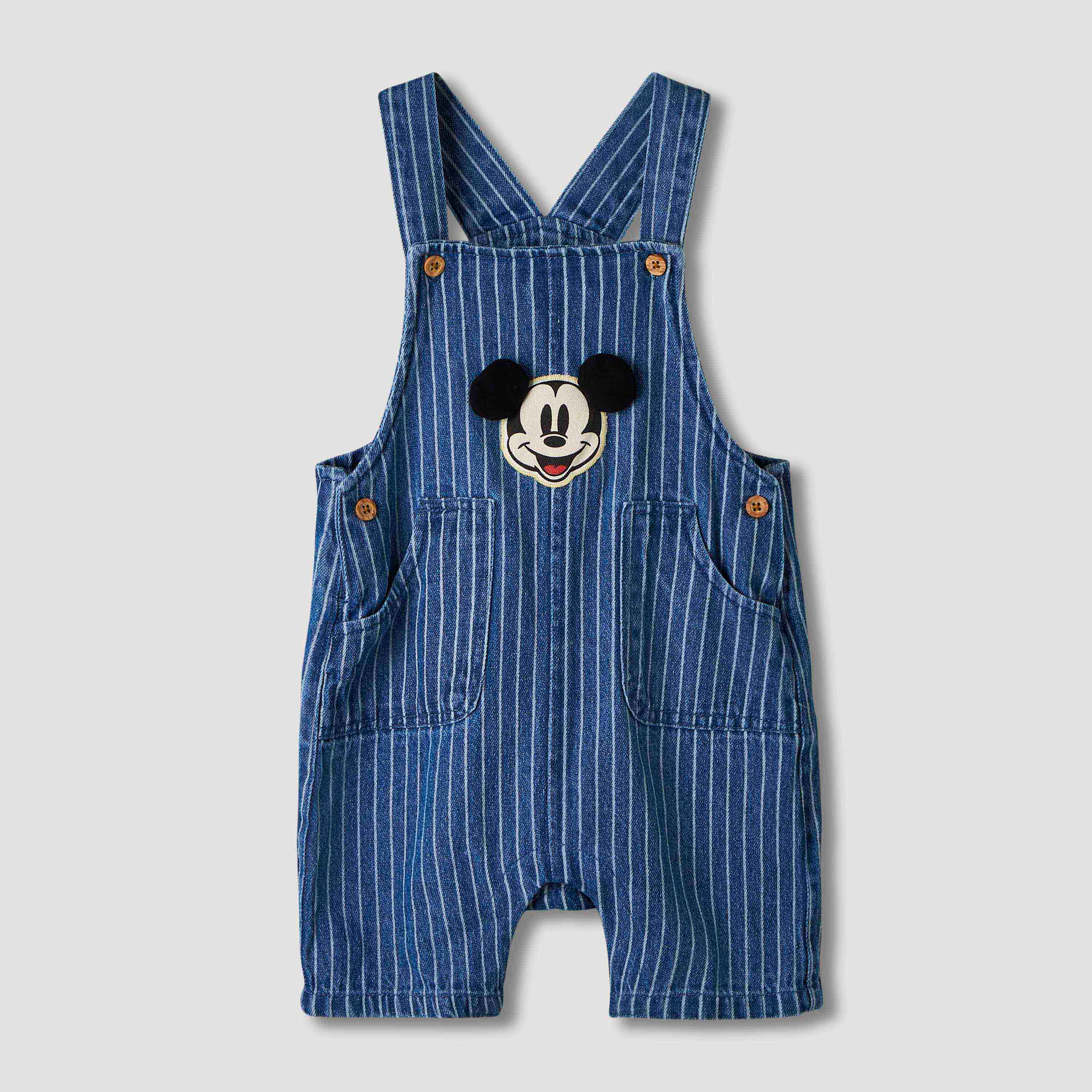 Disney Crew Neck Short Sleeves T-shirt and Dungaree Set with Stripes and Mickey Mouse Applique-baby-boys-clothing-setsandcoords-image-3