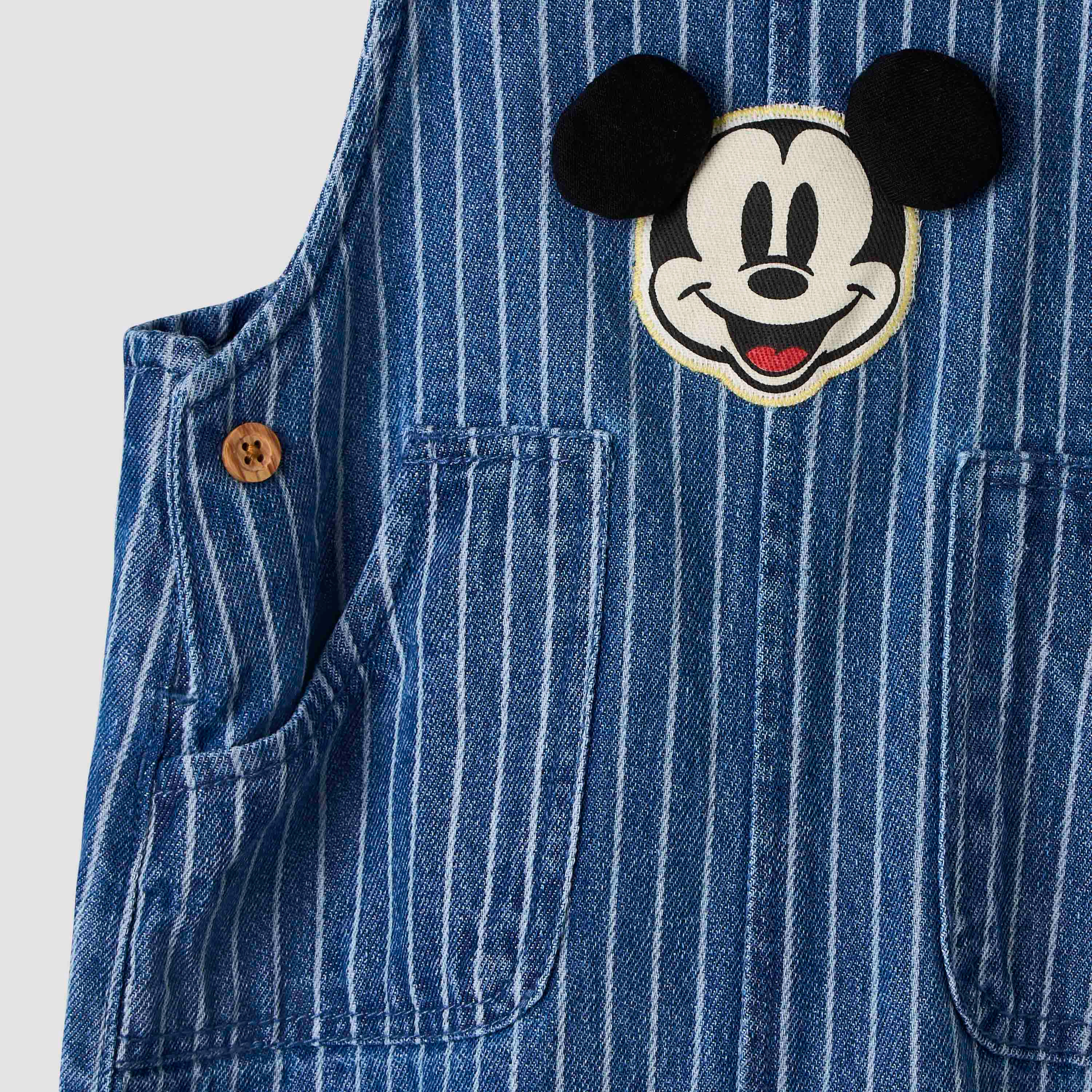 Disney Crew Neck Short Sleeves T-shirt and Dungaree Set with Stripes and Mickey Mouse Applique-baby-boys-clothing-setsandcoords-image-5