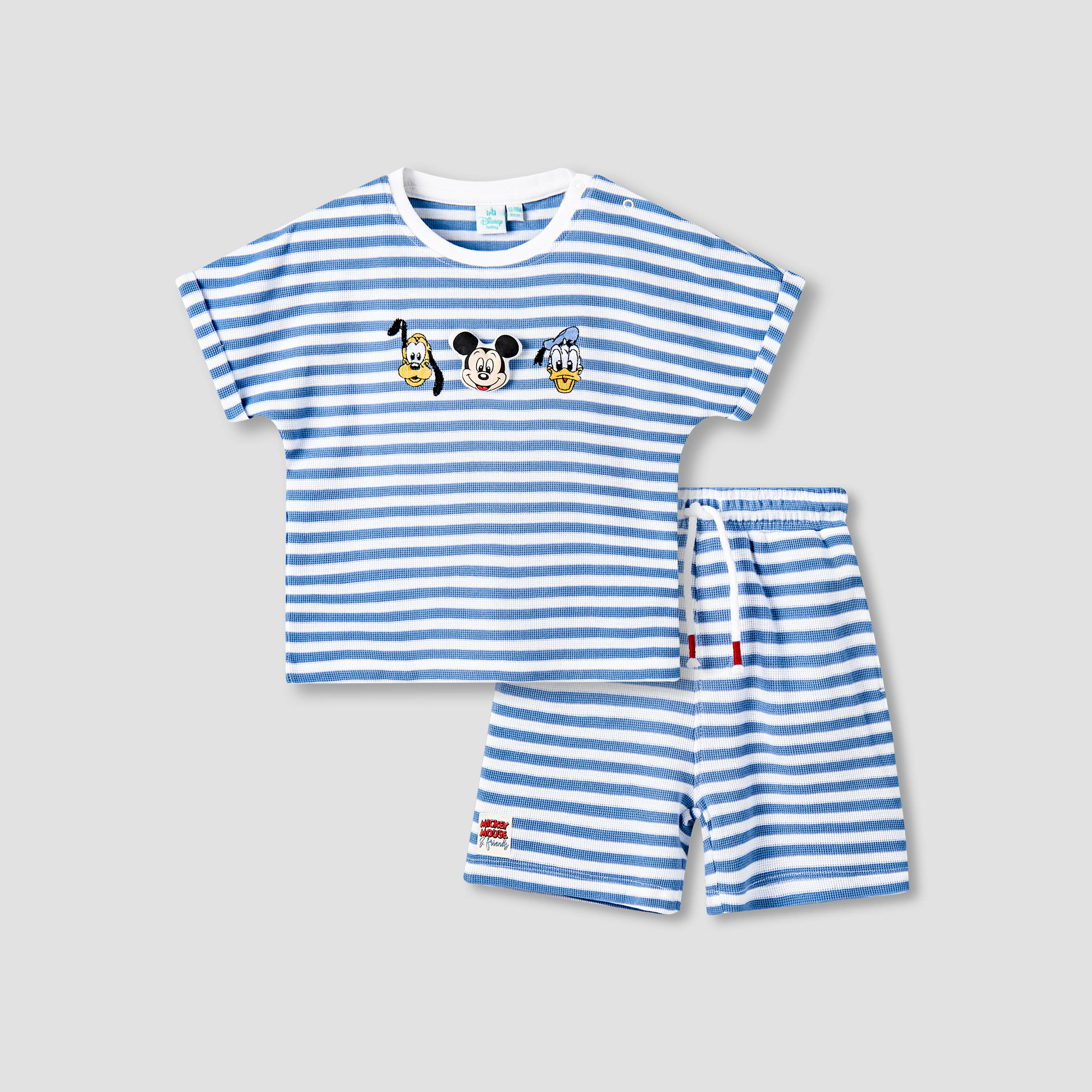 طقم شورت وتيشيرت مخطط برقبة ضيقة وأكمام قصيرة وتطريزات من ديزني-baby-boys-clothing-setsandcoords-image-2