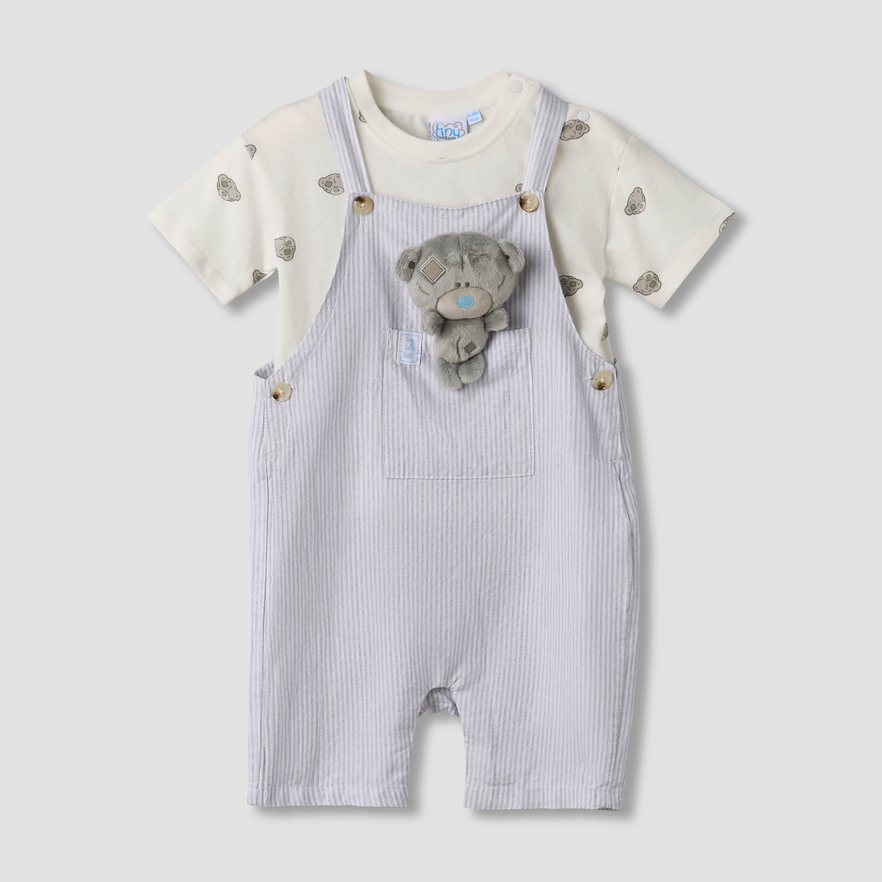 طقم دنغري بزخارف دب وتيشيرت برقبة مستديرة وأكمام قصيرة من كارت بلانش-baby-boys-clothing-setsandcoords-image-1