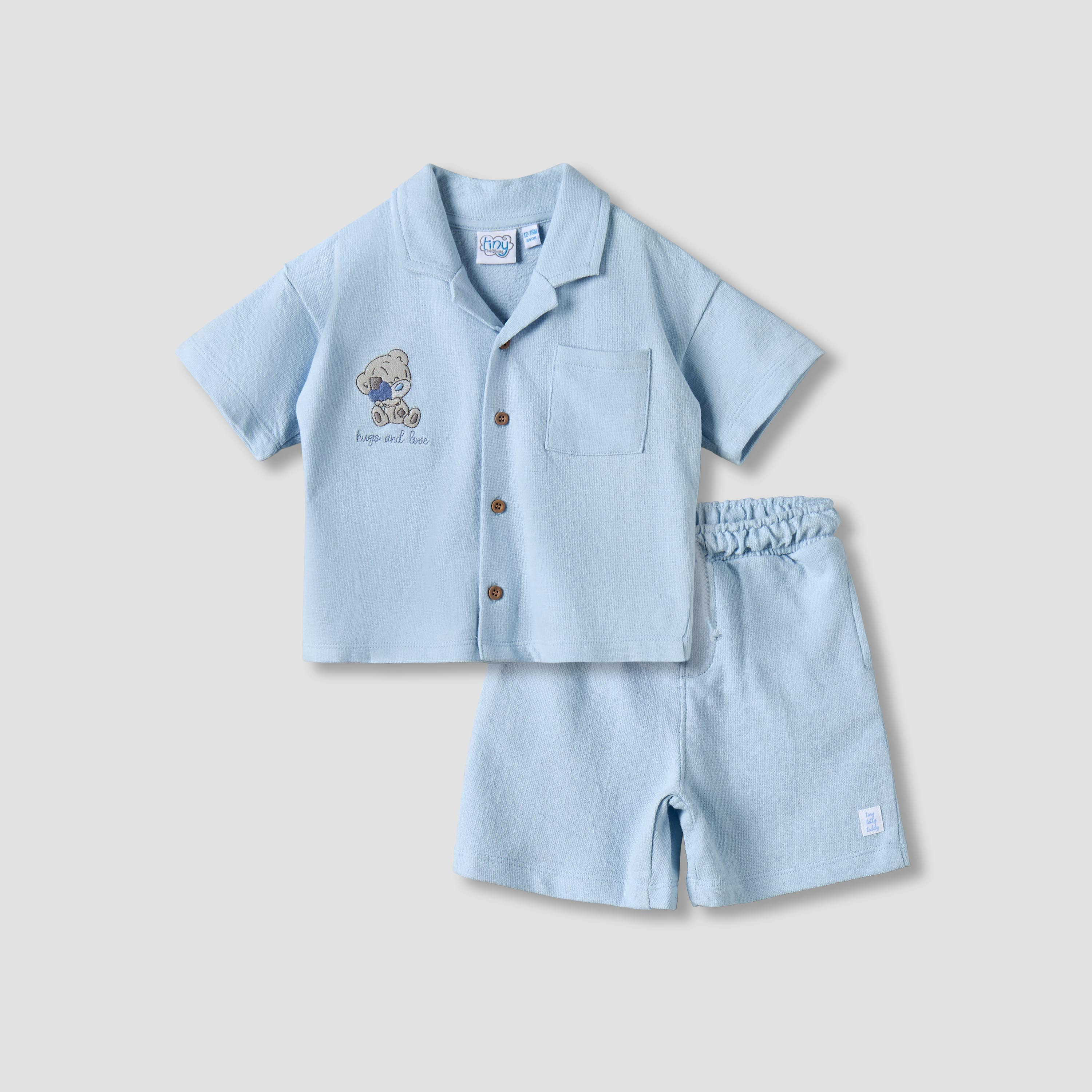 طقم شورت وقميص بياقة عادية وأكمام قصيرة وتطريزات من كارت بلانش-baby-boys-clothing-setsandcoords-image-1