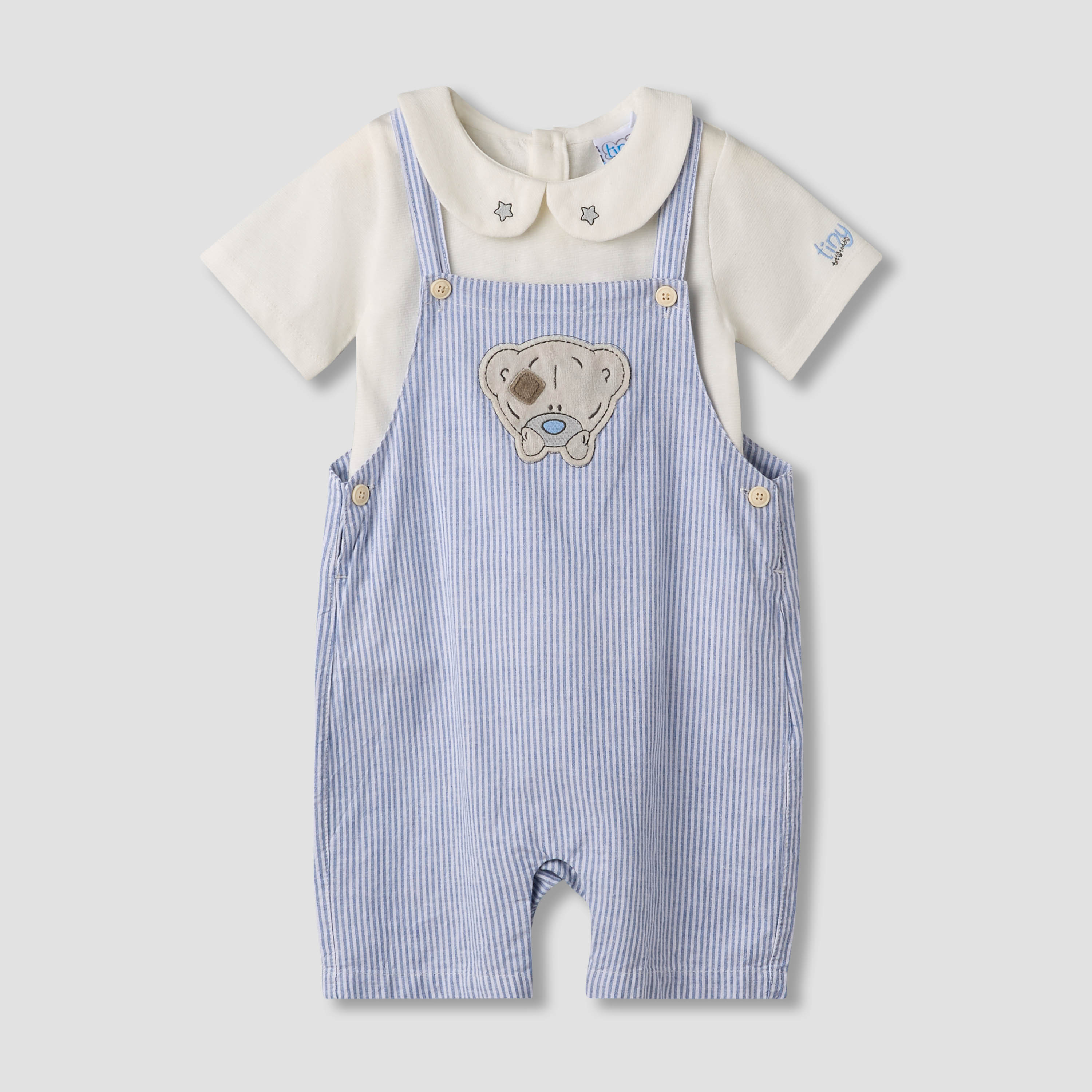 طقم دنغري بتطريز دب وتيشيرت بأكمام قصيرة وياقة بيتر بان من كارت بلانش-baby-boys-clothing-setsandcoords-image-2