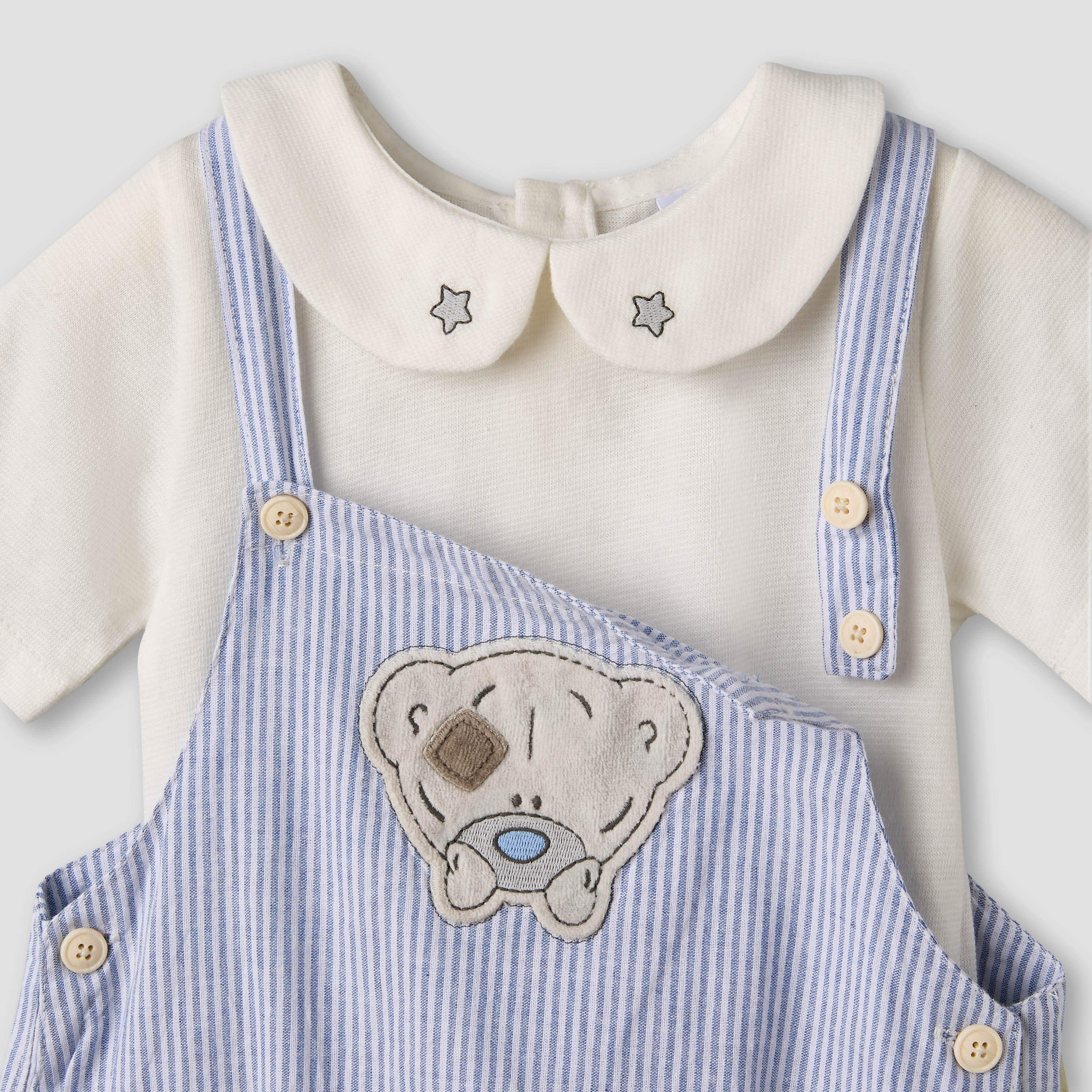 طقم دنغري بتطريز دب وتيشيرت بأكمام قصيرة وياقة بيتر بان من كارت بلانش-baby-boys-clothing-setsandcoords-image-6
