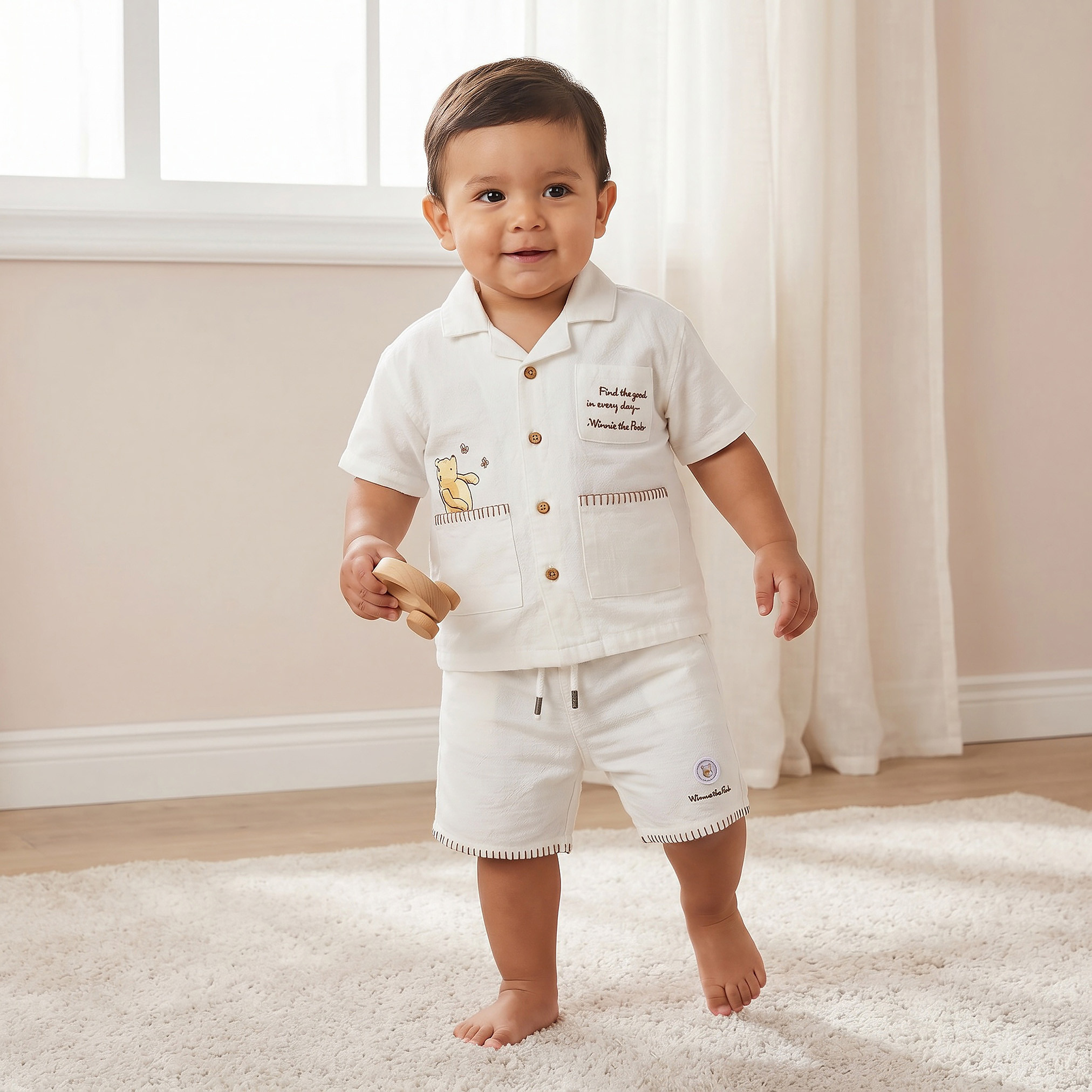 Disney Collared Short Sleeve Shirt and Shorts Set with Winnie the Pooh Print-baby-boys-clothing-setsandcoords-image-1