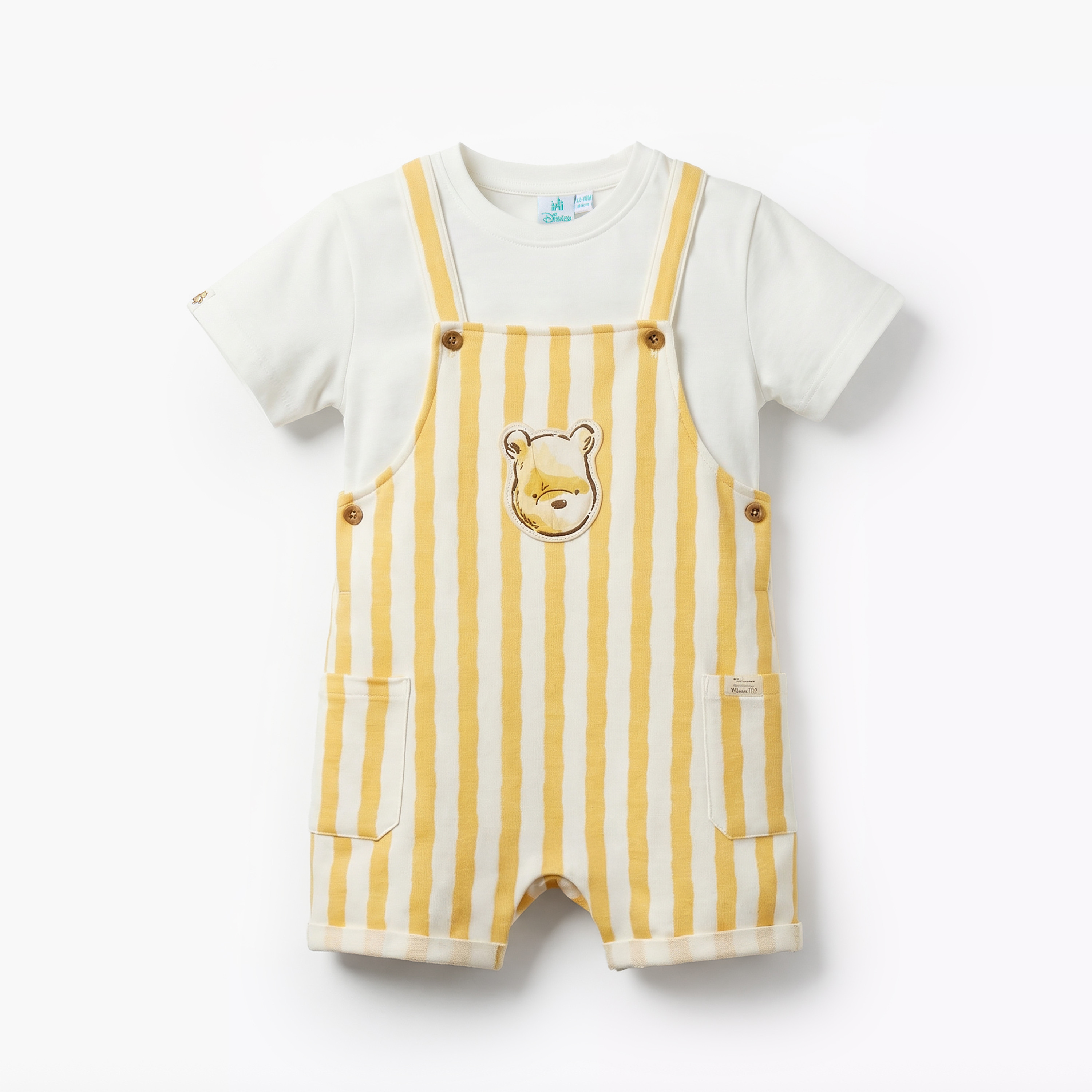 Disney Crew Neck Short Sleeves T-shirt and Dungaree Set with Winnie the Pooh Applique-baby-boys-clothing-setsandcoords-image-2