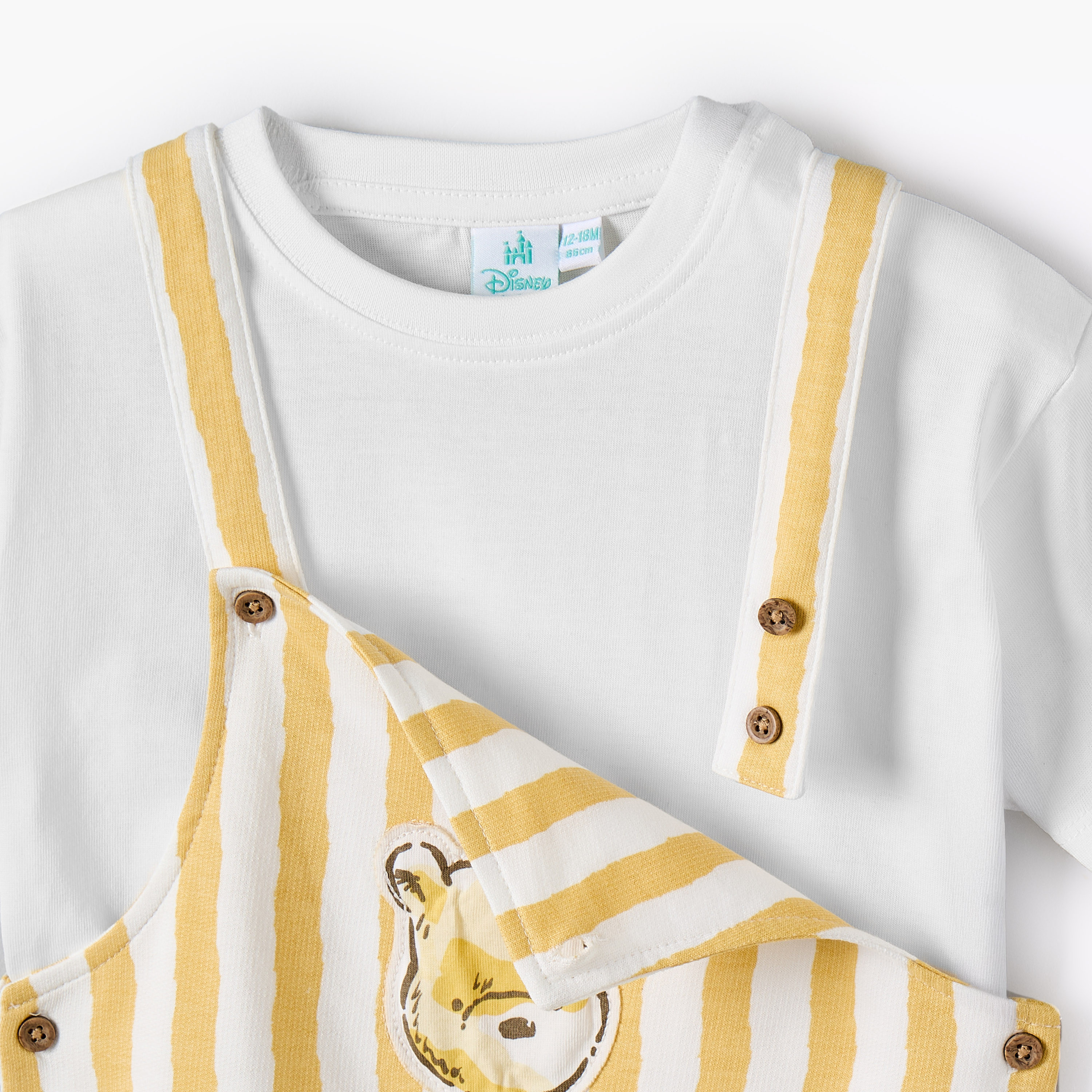 Disney Crew Neck Short Sleeves T-shirt and Dungaree Set with Winnie the Pooh Applique-baby-boys-clothing-setsandcoords-image-5