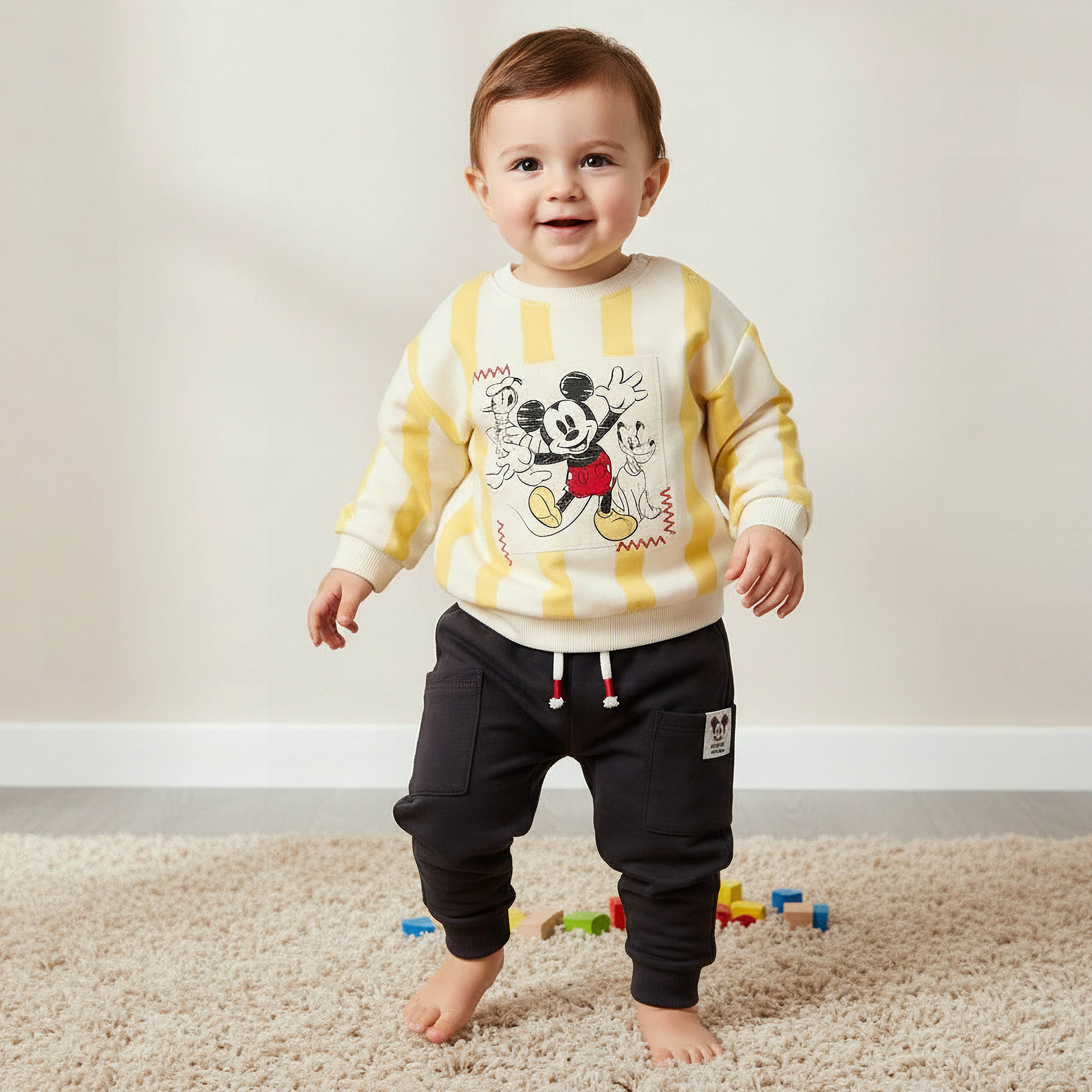 Disney Crew Neck Long Sleeves Sweatshirt and Pants Set with Mickey Mouse Print-baby-boys-clothing-winterwear-setsandcoords-image-1