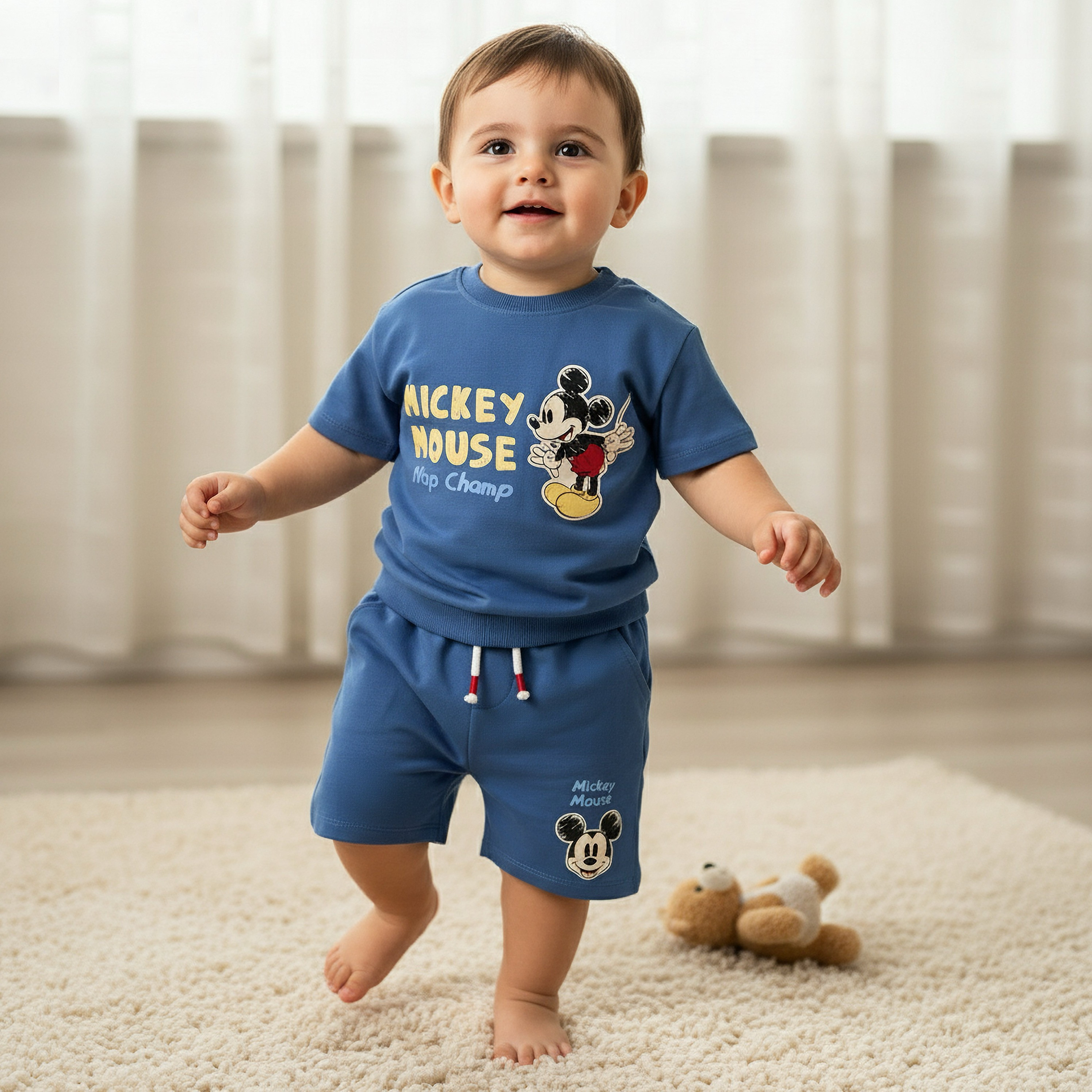 Disney Crew Neck Short Sleeves T-shirt and Shorts Set with Mickey Mouse Print-baby-boys-clothing-setsandcoords-image-1