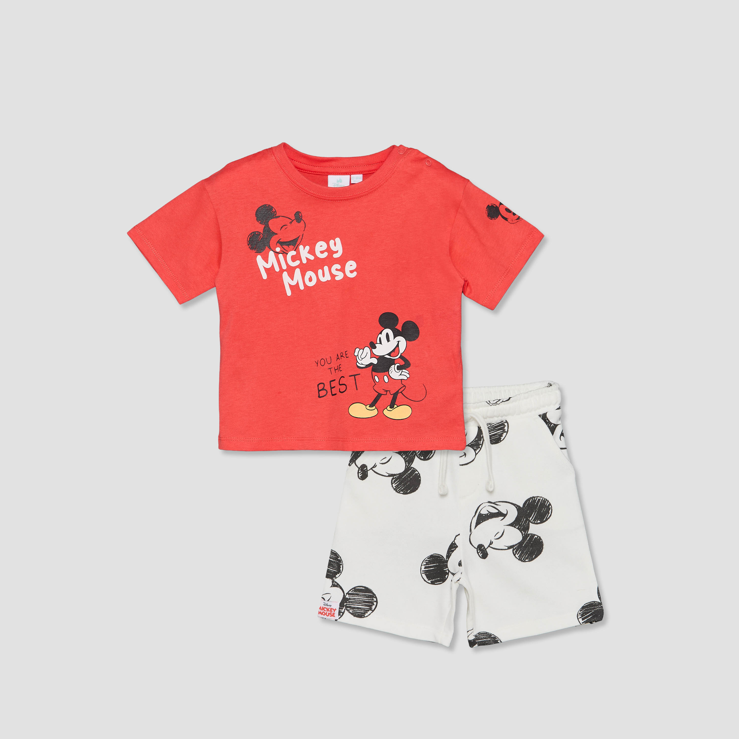Disney Crew Neck Short Sleeves T-shirt and Shorts Set with Mickey Mouse Print-baby-boys-clothing-setsandcoords-image-2