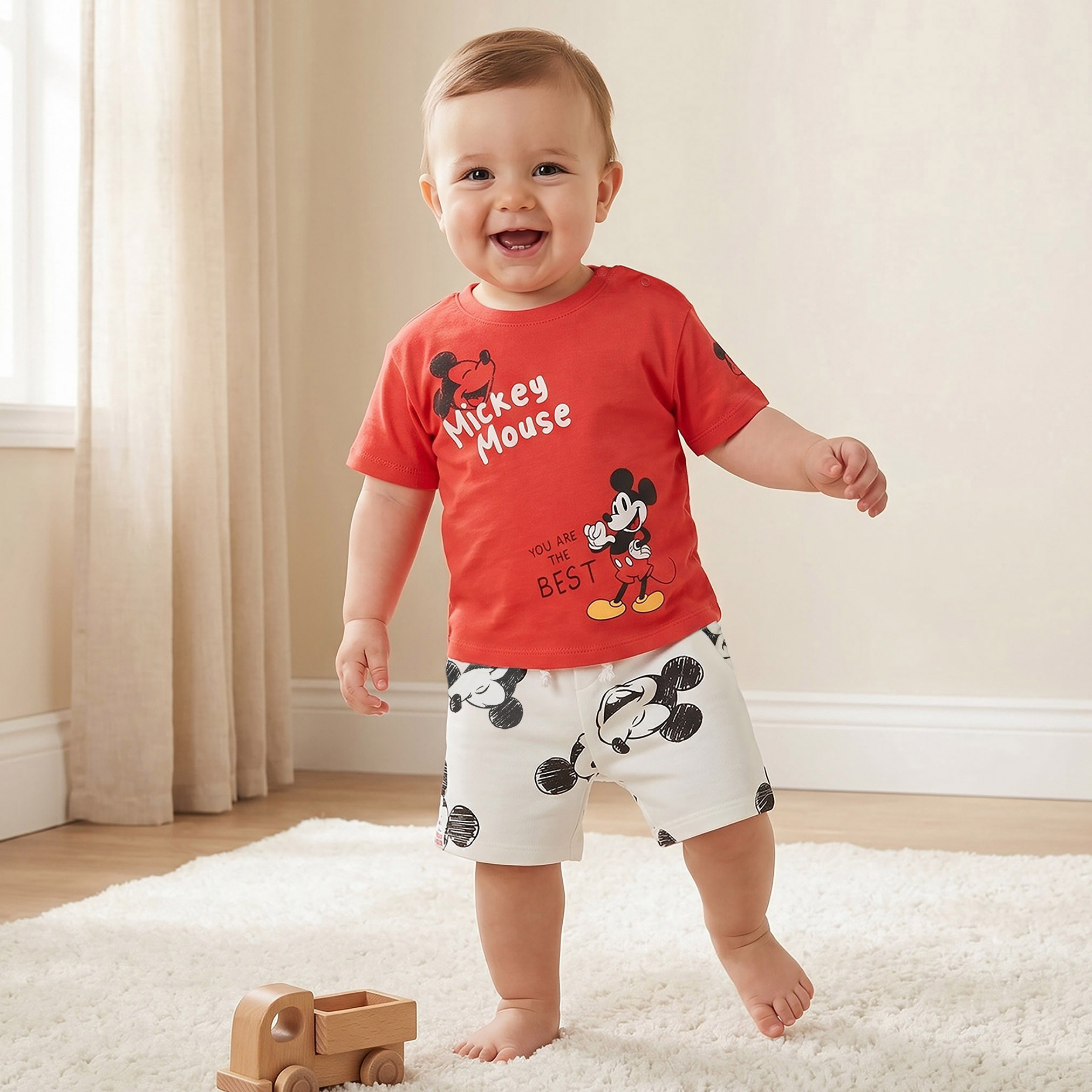 Disney Crew Neck Short Sleeves T-shirt and Shorts Set with Mickey Mouse Print-baby-boys-clothing-setsandcoords-image-1