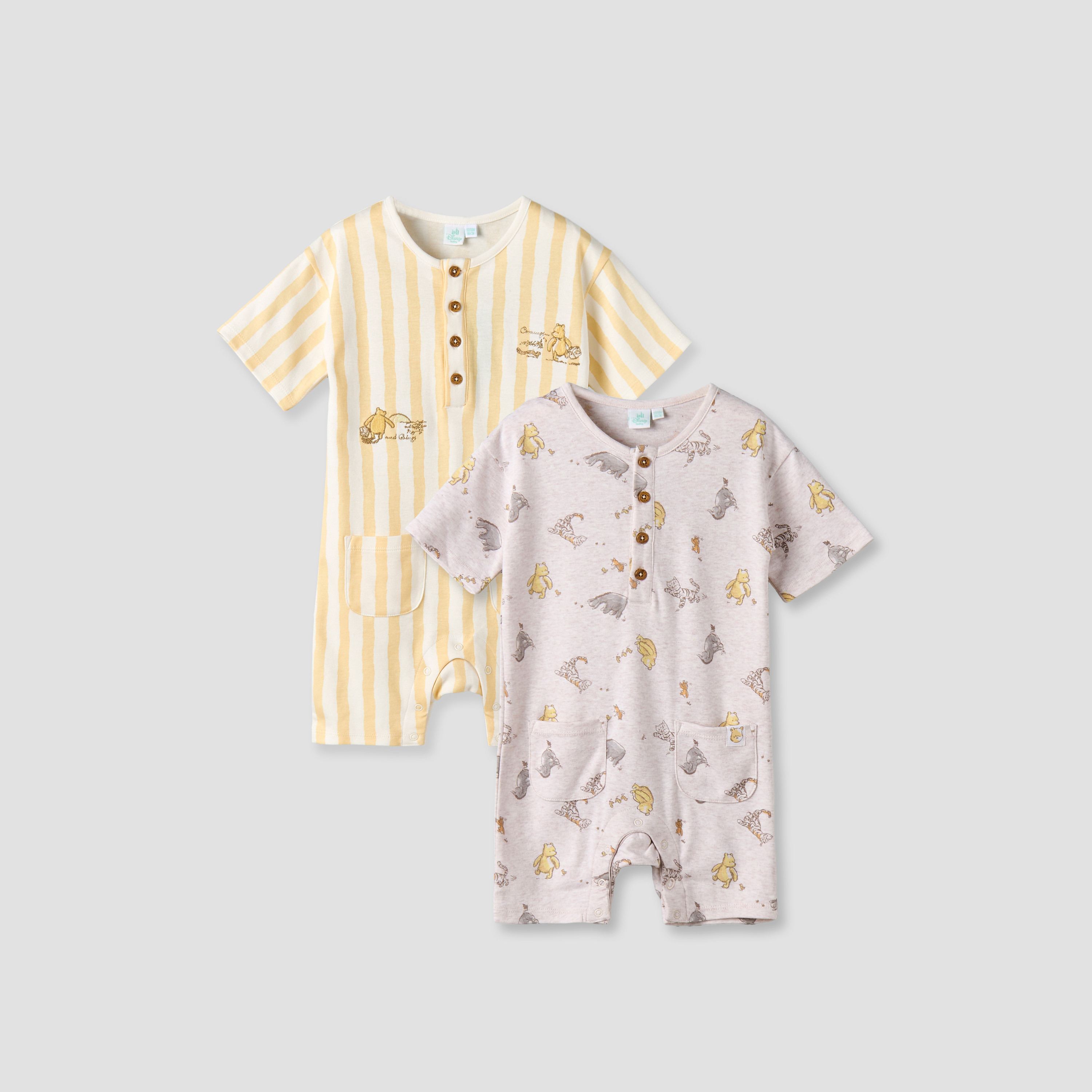 Pack of 2 Disney Round Neck Short Sleeve Romper with Snap Button Closure-baby-boys-clothing-rompers-image-1