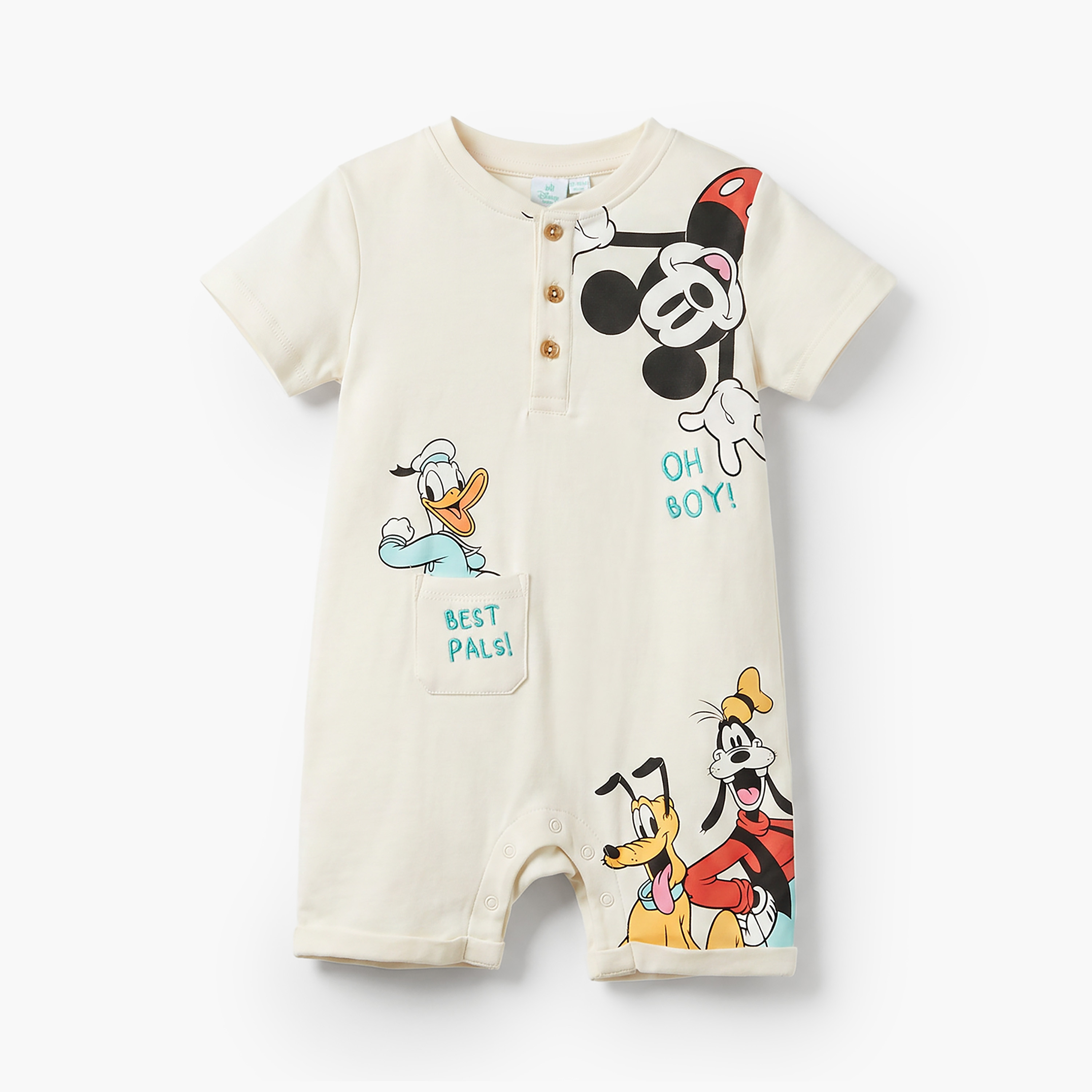 Disney Henley Neck Short Sleeves Romper with Mickey Mouse and Donald Duck Print-baby-boys-clothing-rompers-image-1