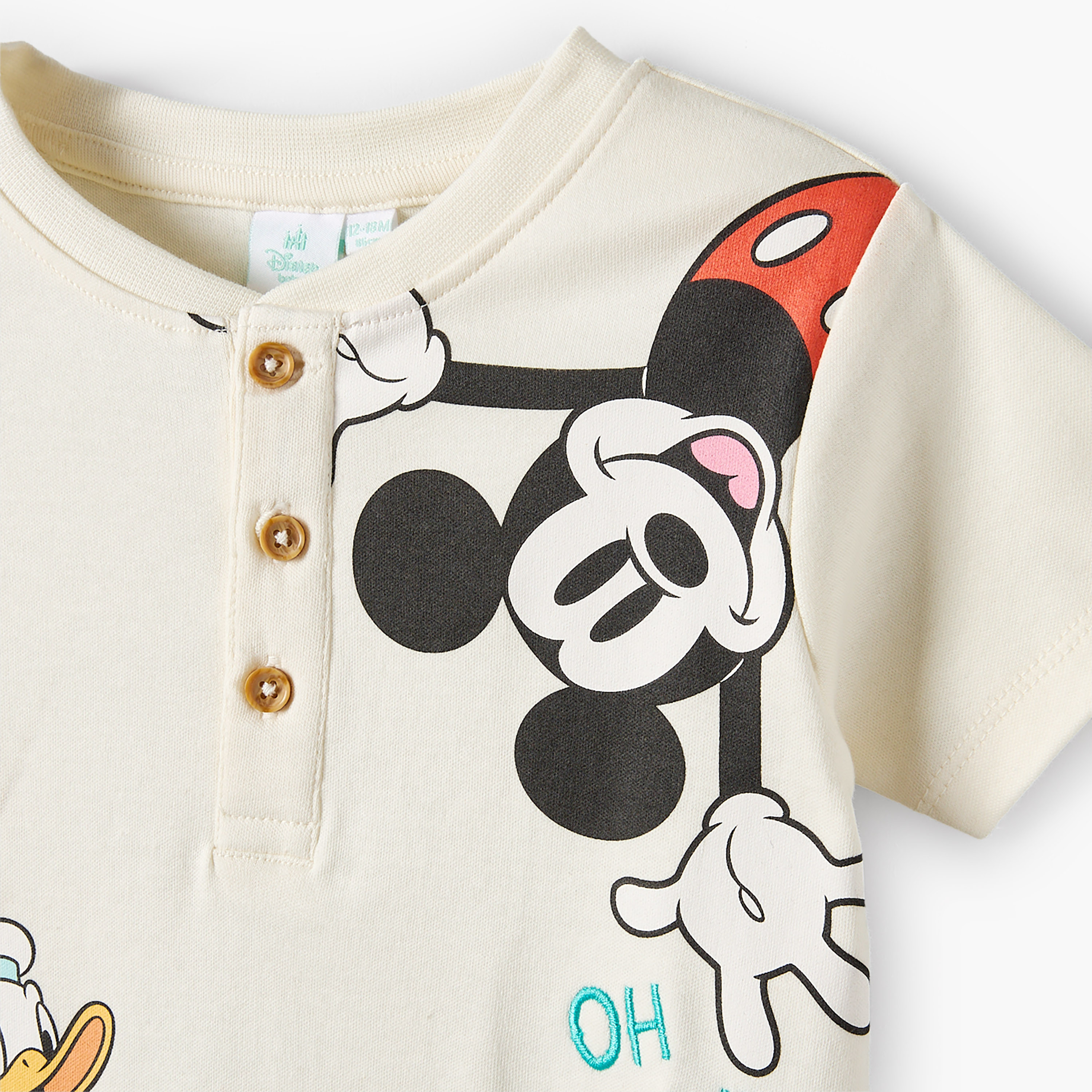 Disney Henley Neck Short Sleeves Romper with Mickey Mouse and Donald Duck Print-baby-boys-clothing-rompers-image-3