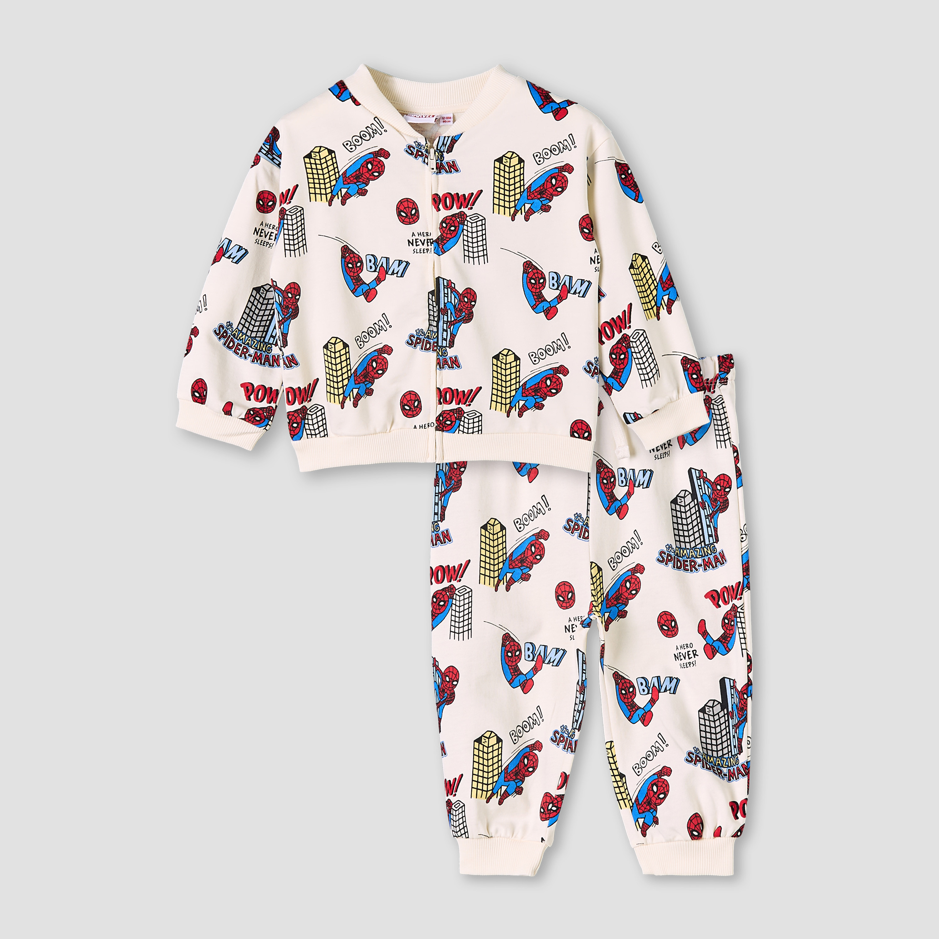 Mandarin Collar Long Sleeves Bomber Jacket and Joggers Set with Spider-Man Print-baby-boys-clothing-winterwear-setsandcoords-image-2