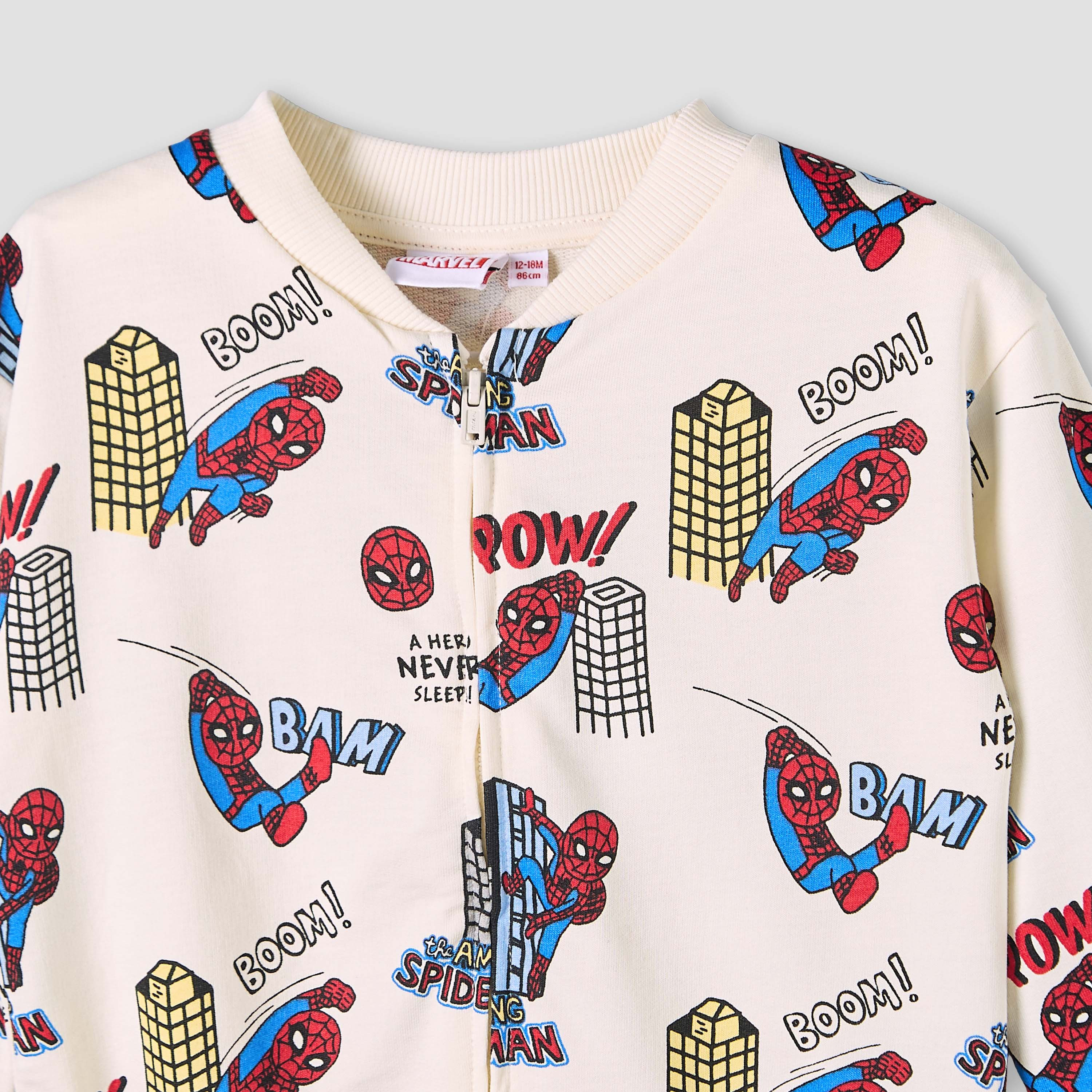 Mandarin Collar Long Sleeves Bomber Jacket and Joggers Set with Spider-Man Print-baby-boys-clothing-winterwear-setsandcoords-image-5