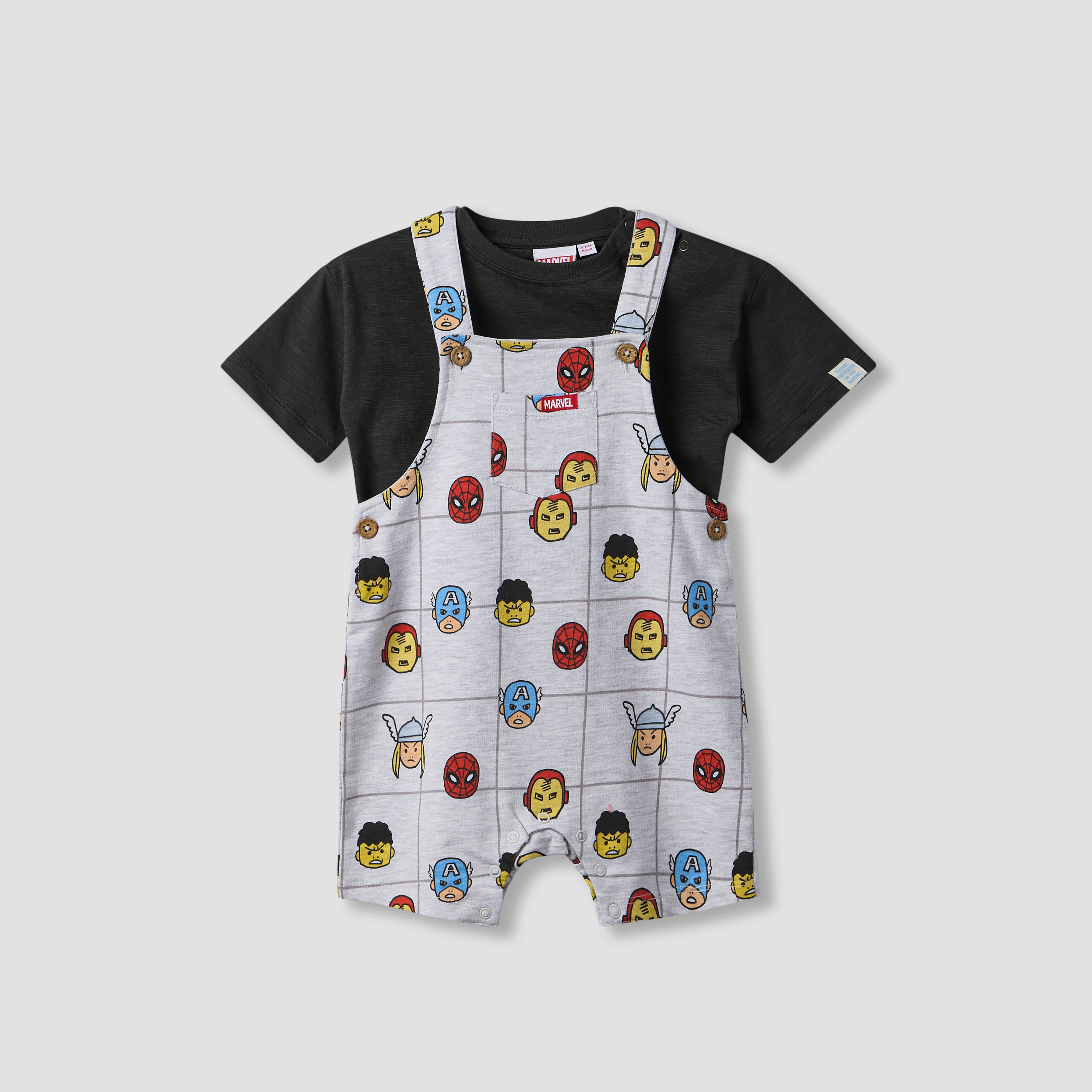 Crew Neck Short Sleeves T-shirt and Dungaree Set with Avengers Print-baby-boys-clothing-setsandcoords-image-2