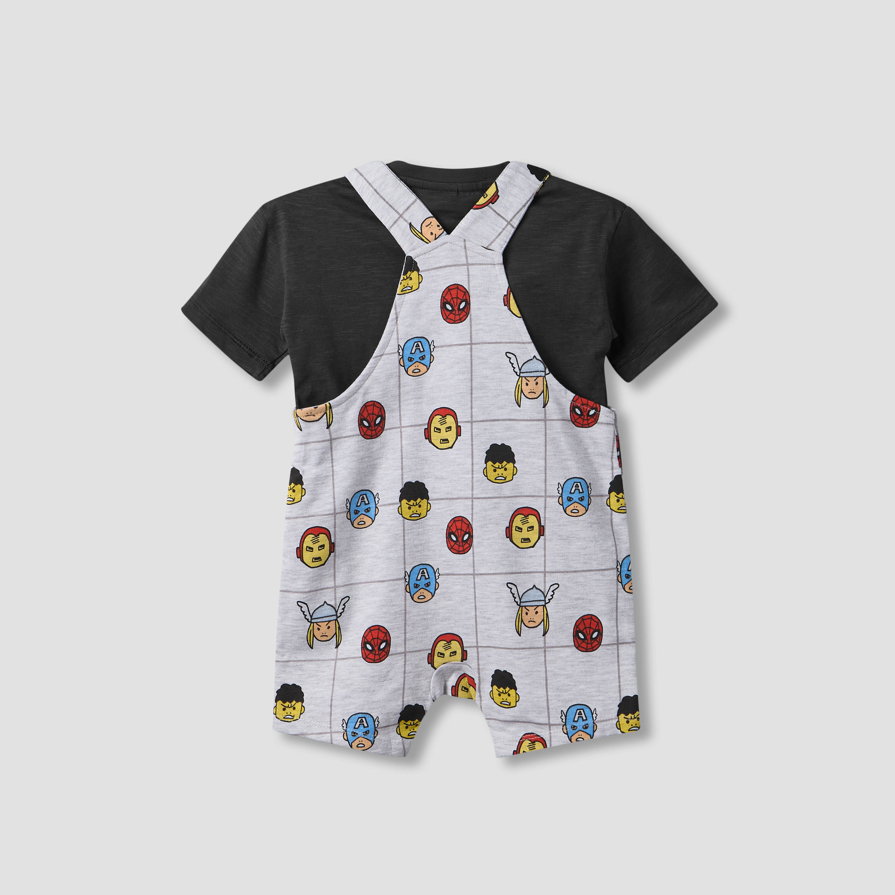 Crew Neck Short Sleeves T-shirt and Dungaree Set with Avengers Print-baby-boys-clothing-setsandcoords-image-3