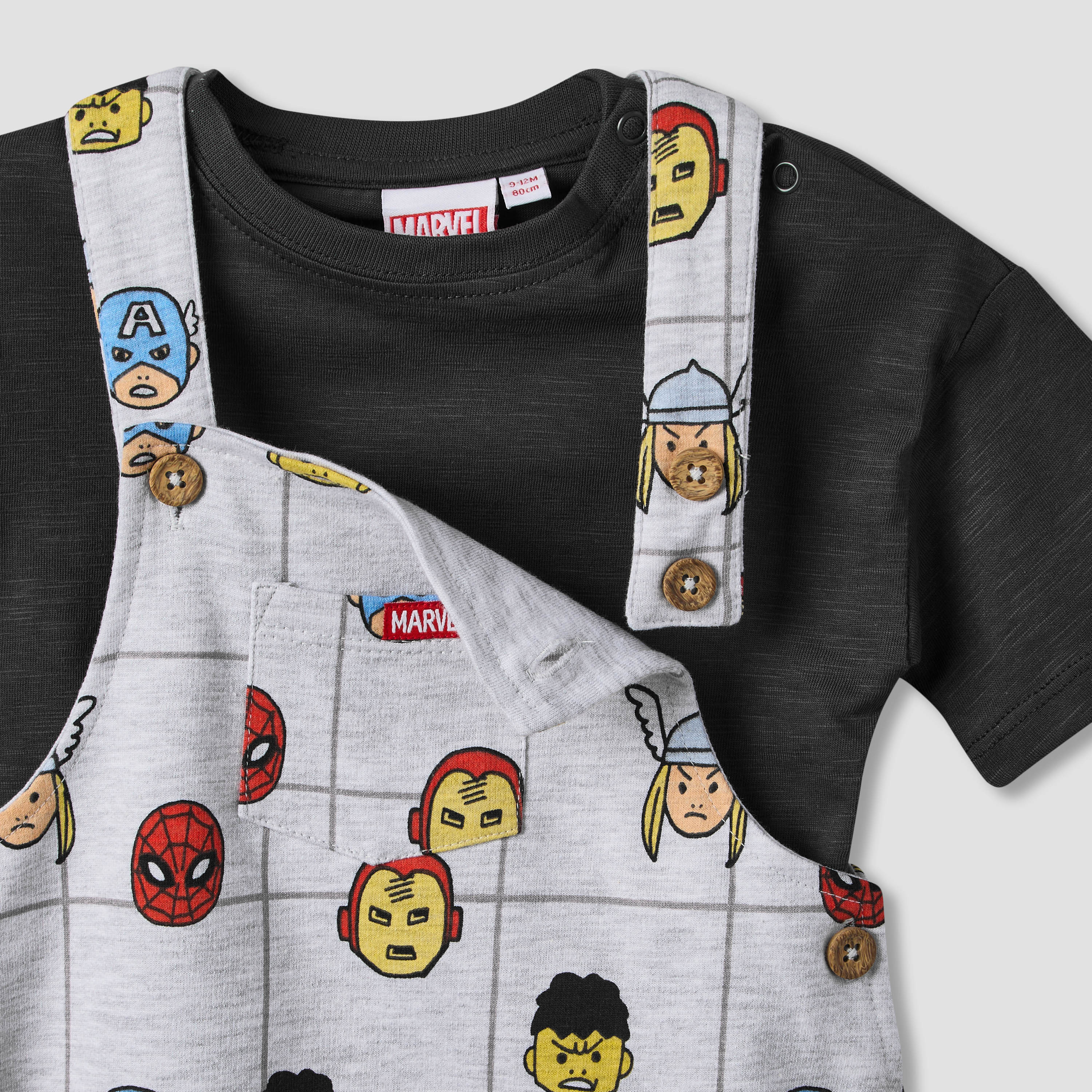 Crew Neck Short Sleeves T-shirt and Dungaree Set with Avengers Print-baby-boys-clothing-setsandcoords-image-6