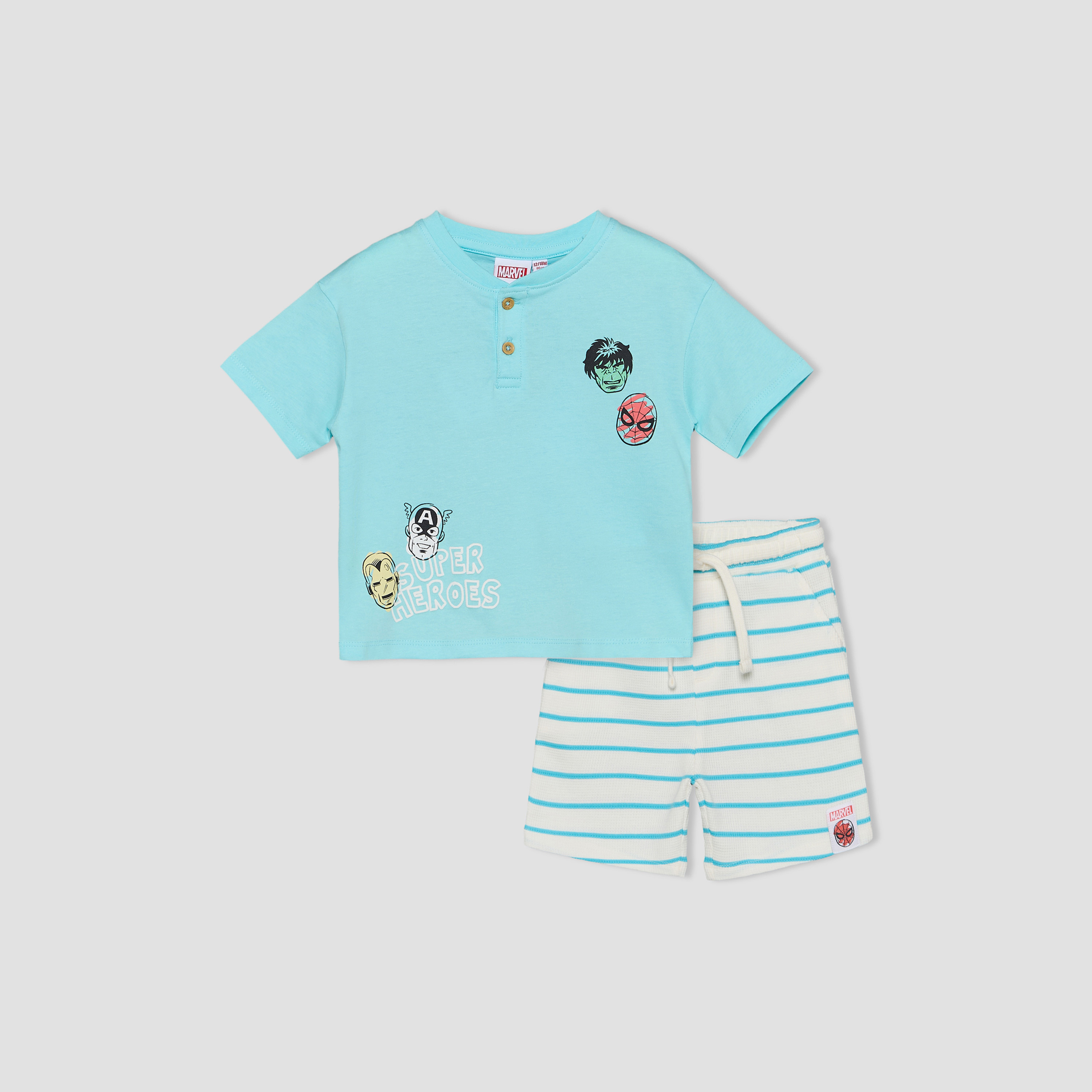 Henley Neck Short Sleeves T-shirt and Shorts Set with Avengers Print-baby-boys-clothing-setsandcoords-image-2